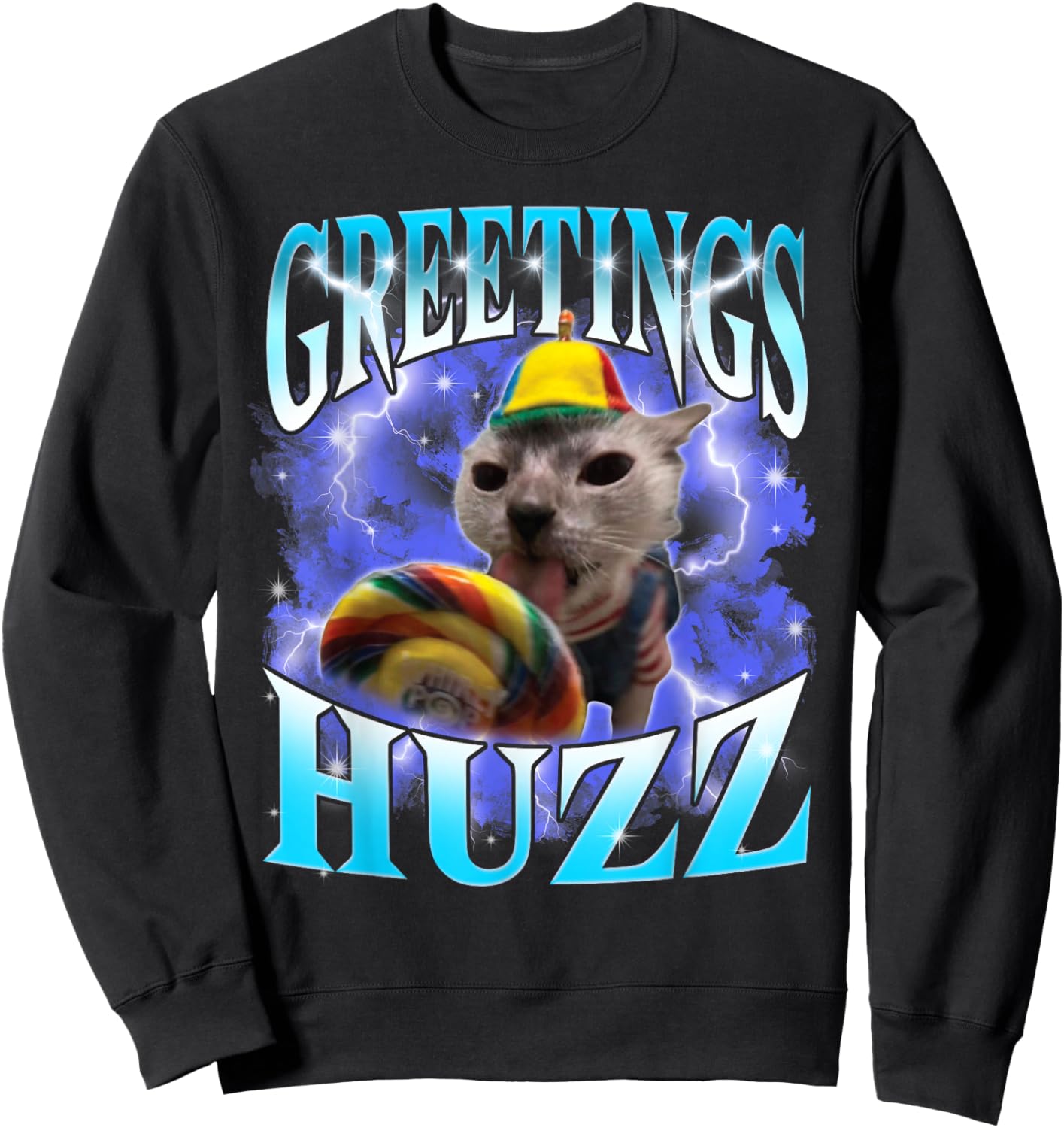 Funny Gen Z Gen Alpha Slang Cat Meme Greetings Huzz Cat Meme Sweatshirt - Sweatshirt | Black