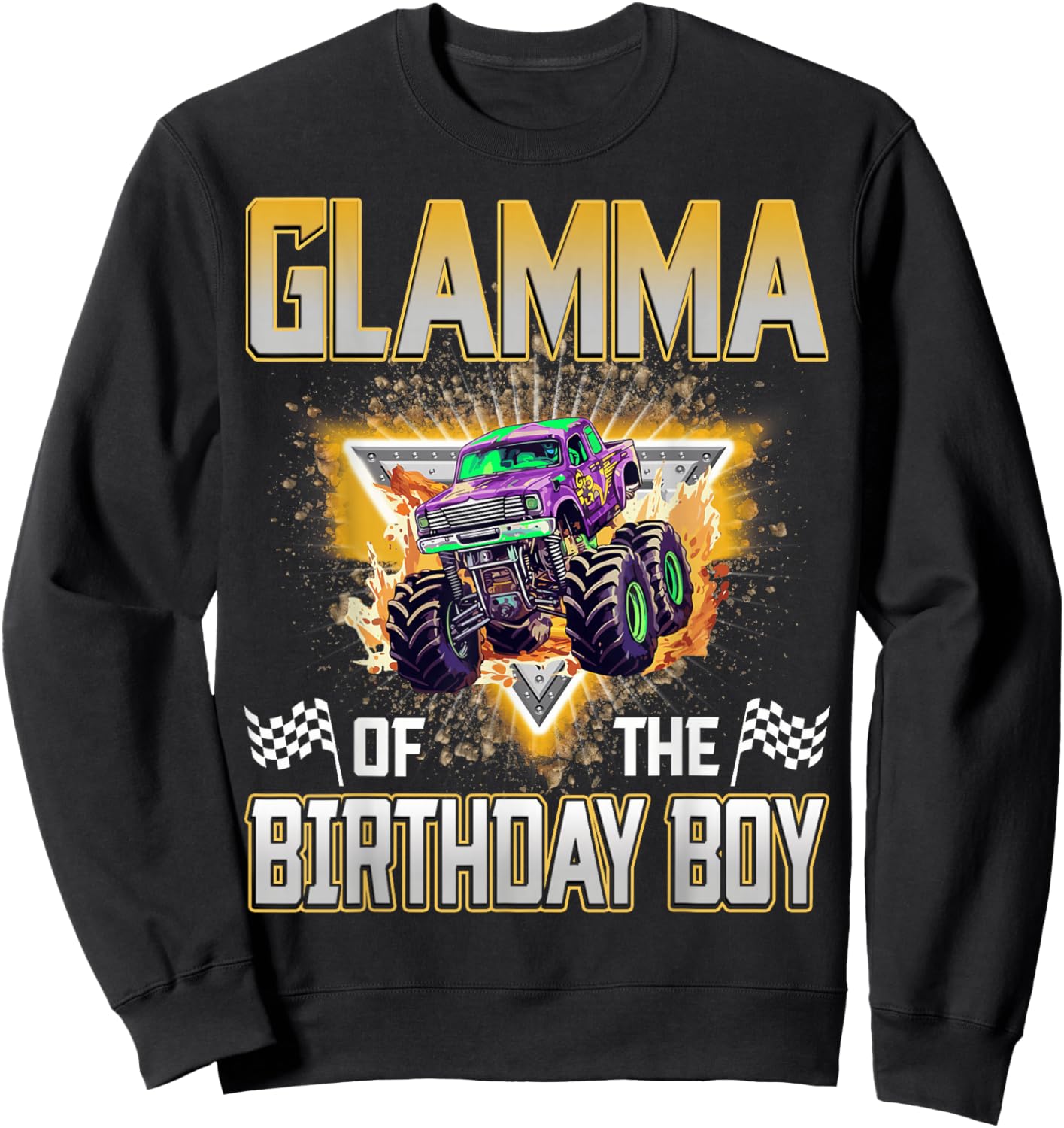 Glamma of The Birthday Boy Monster Truck Birthday Family Sweatshirt - Sweatshirt | Black