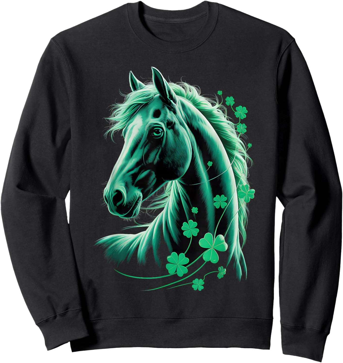 St Patricks Day Irish Horse Lovers Shamrocks St Paddy's Day Sweatshirt - Sweatshirt | Black
