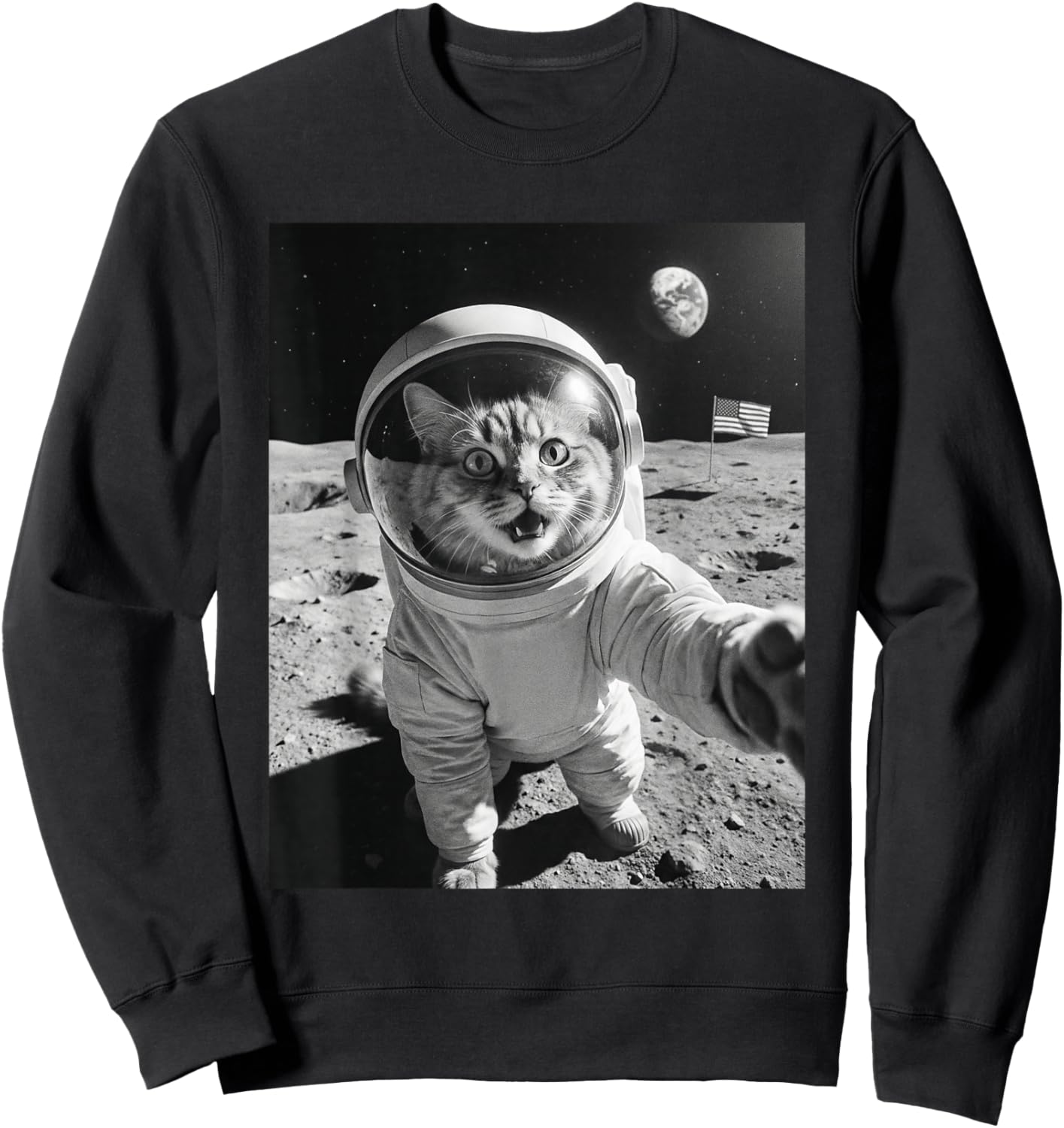 Cat Astronaut Selfie On The Moon Funny Cats Lover Sweatshirt - Sweatshirt | Black