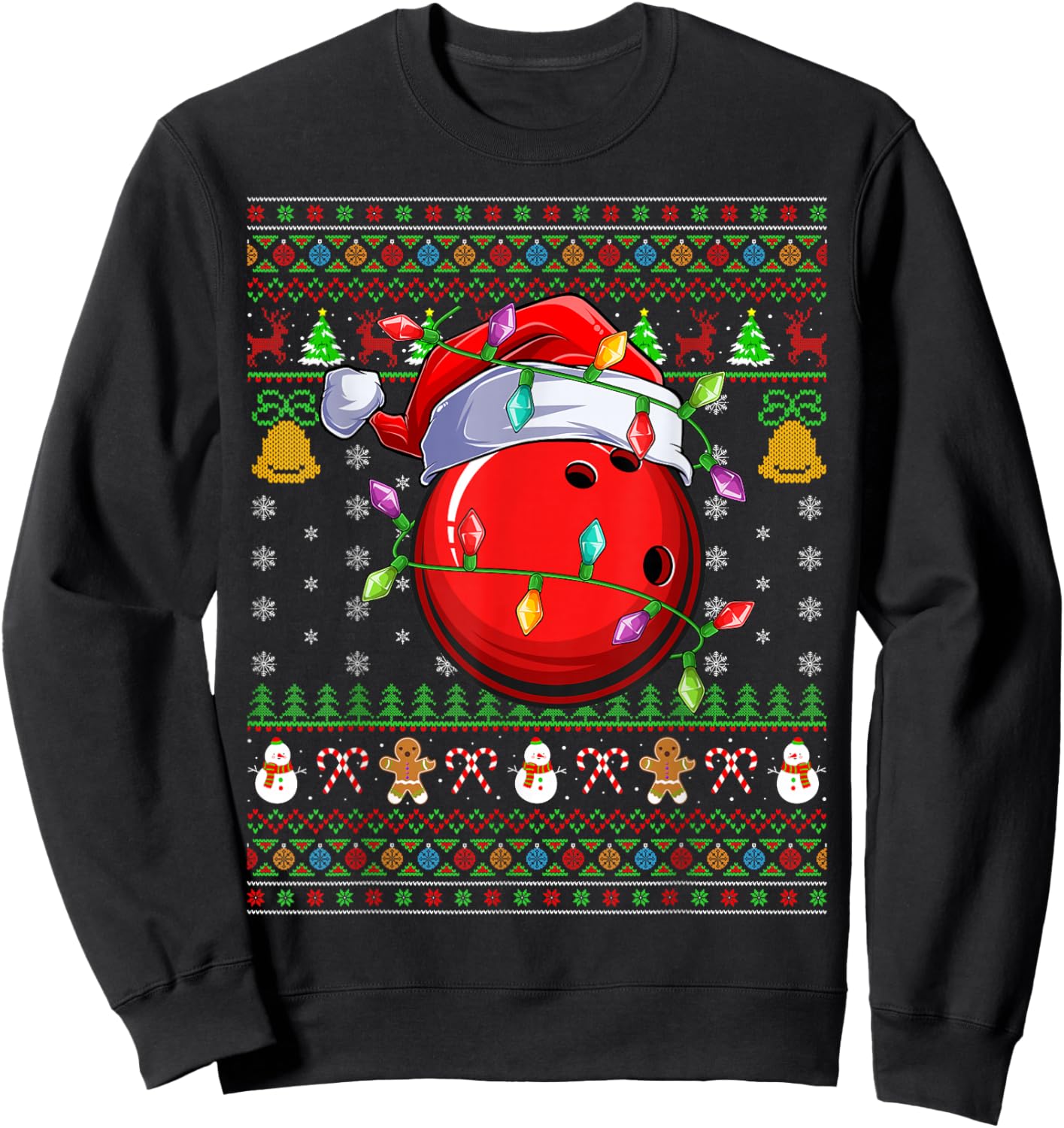 Bowling Ball Ugly Christmas Sweater Sports Player Funny Xmas Sweatshirt - Sweatshirt | Black