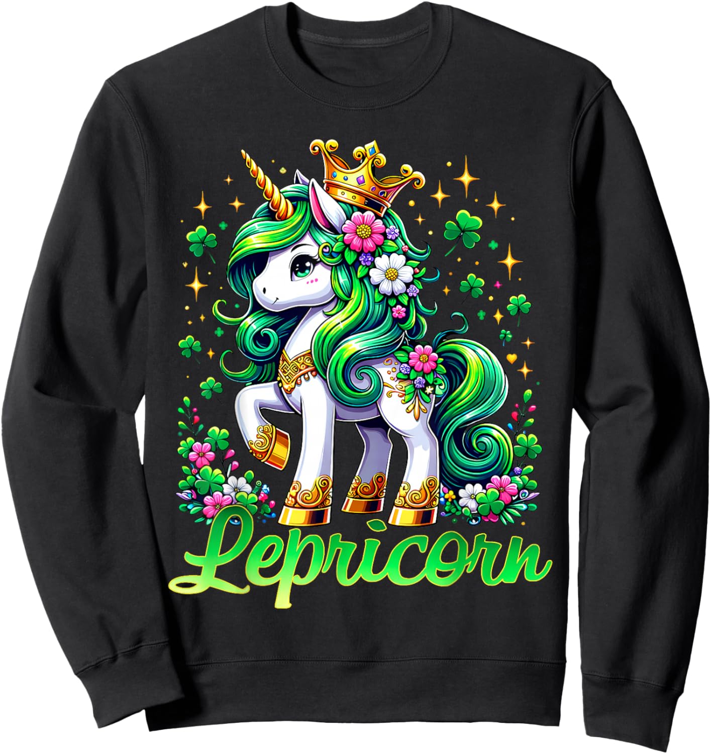 Unicorn Shamrock St Patricks Day Lepricorn Sweatshirt - Sweatshirt | Black