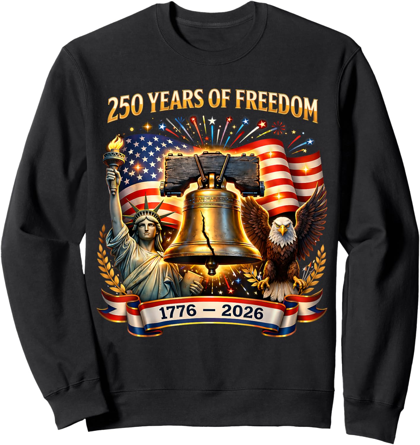 Patriotic Eagle and Flag 250 Years 1776-2026 4th of July Sweatshirt - Sweatshirt | Black