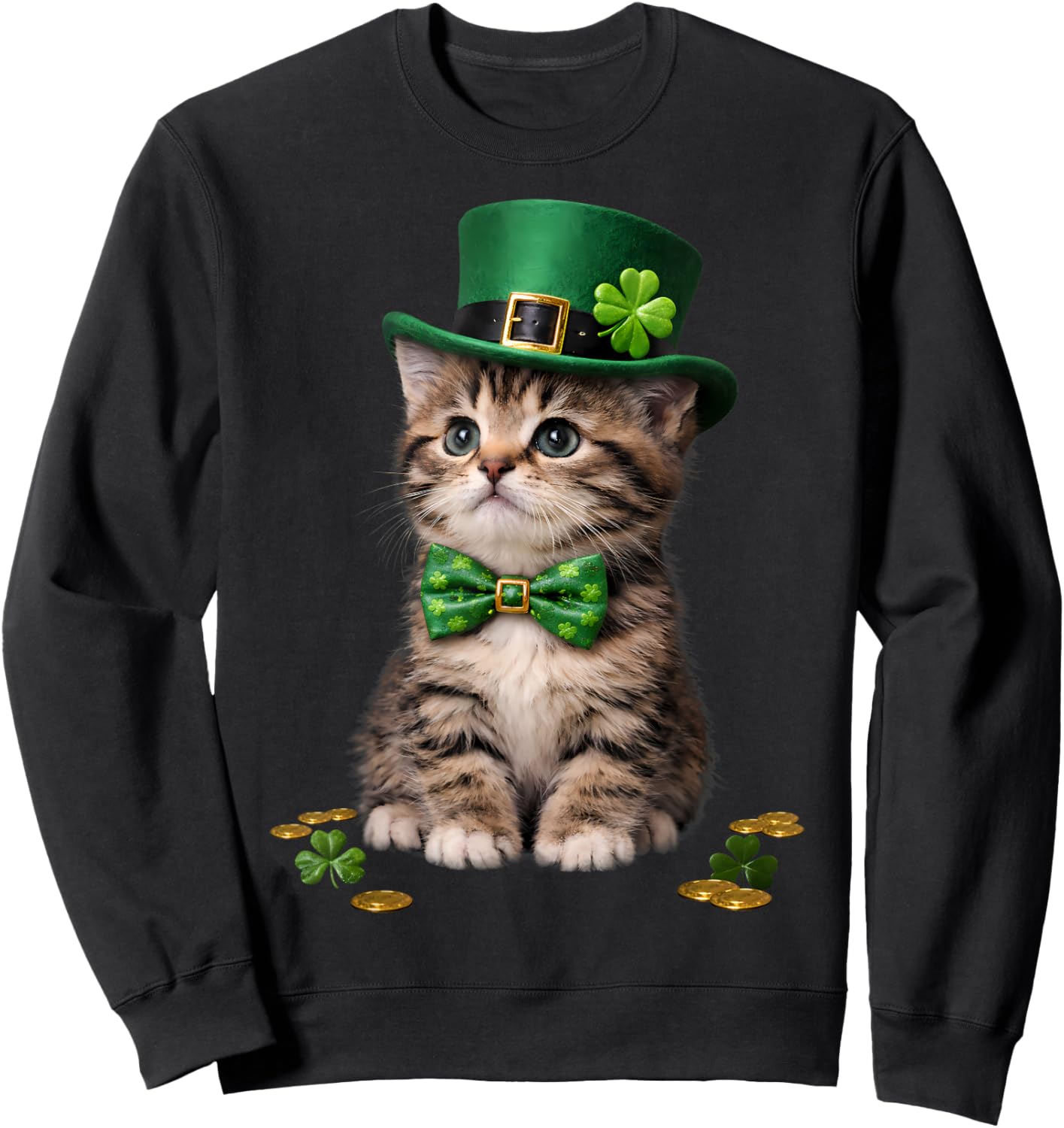 St Catrick's Day Funny Cat St Patricks Day Men Women Kids Sweatshirt - Sweatshirt | Black