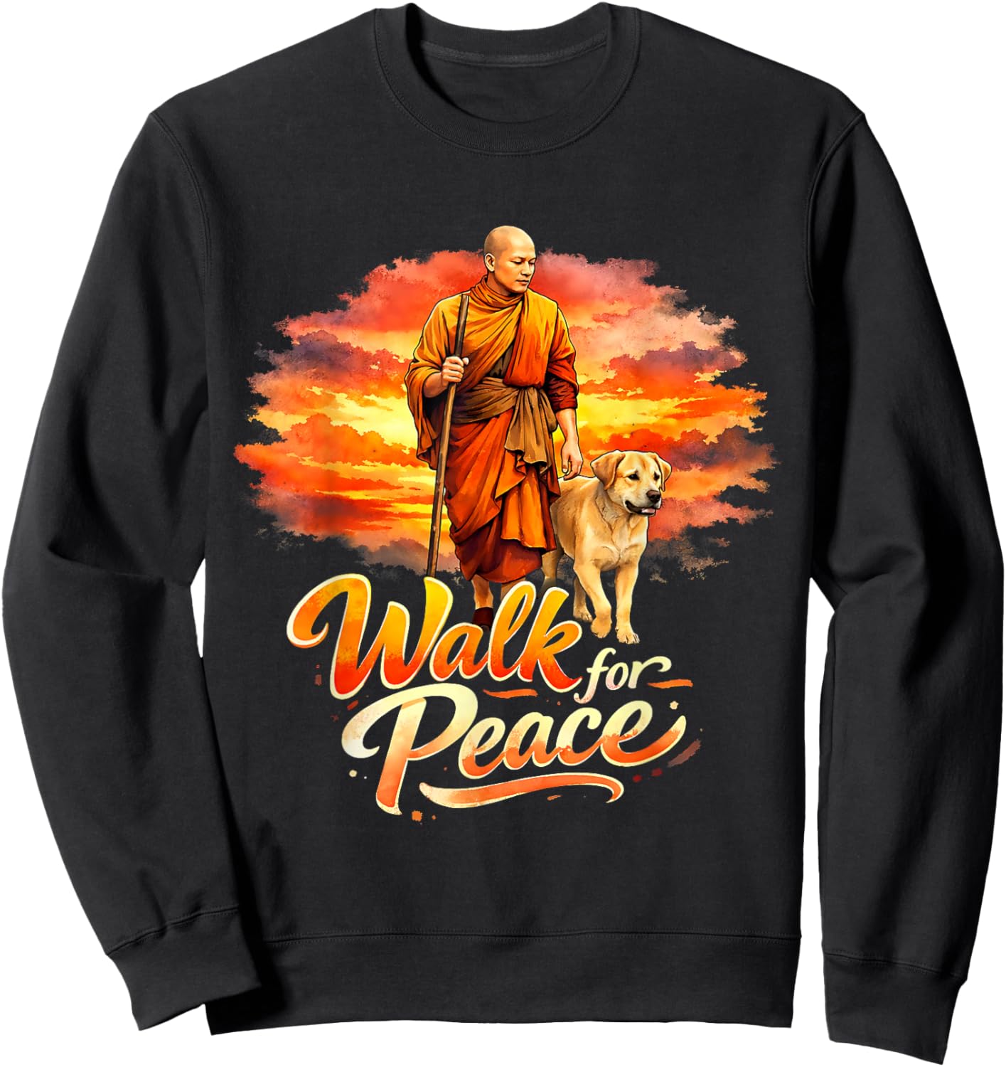Walk for Peace Mindful Monk Spiritual Art Sweatshirt - Sweatshirt | Black