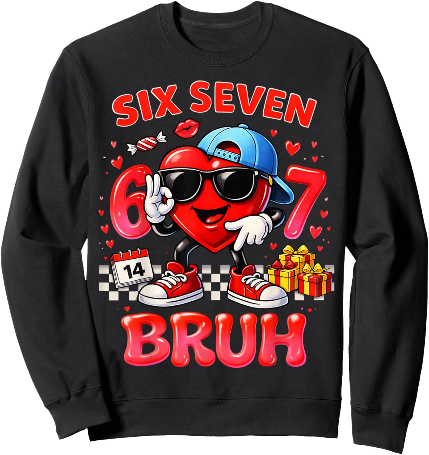 Six Seven Bruh Heart 67 Meme Valentines Day Kids Boys Youth Sweatshirt - Sweatshirt | Black