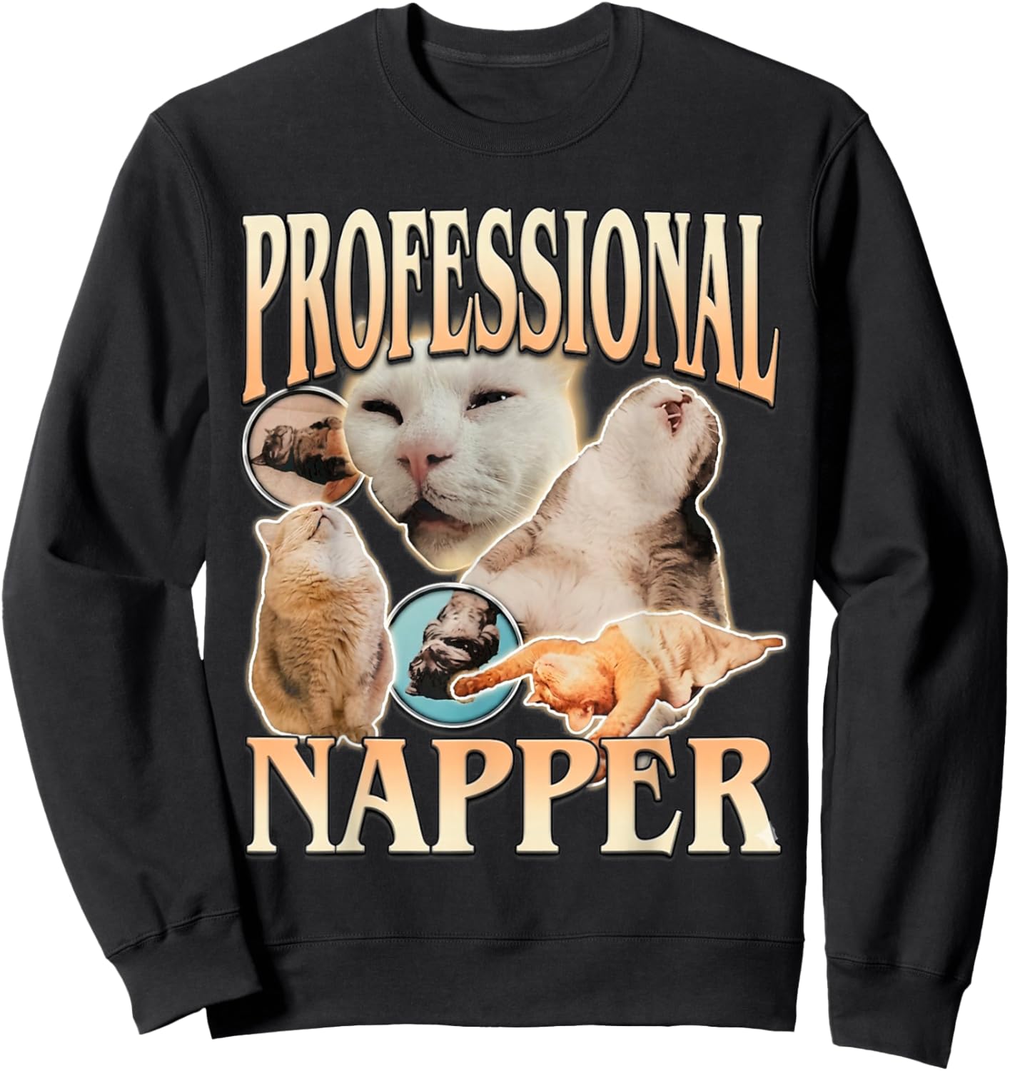 Funny Cat Meme Professional Napper Meme Sleeping Cat Humor Sweatshirt - Sweatshirt | Black