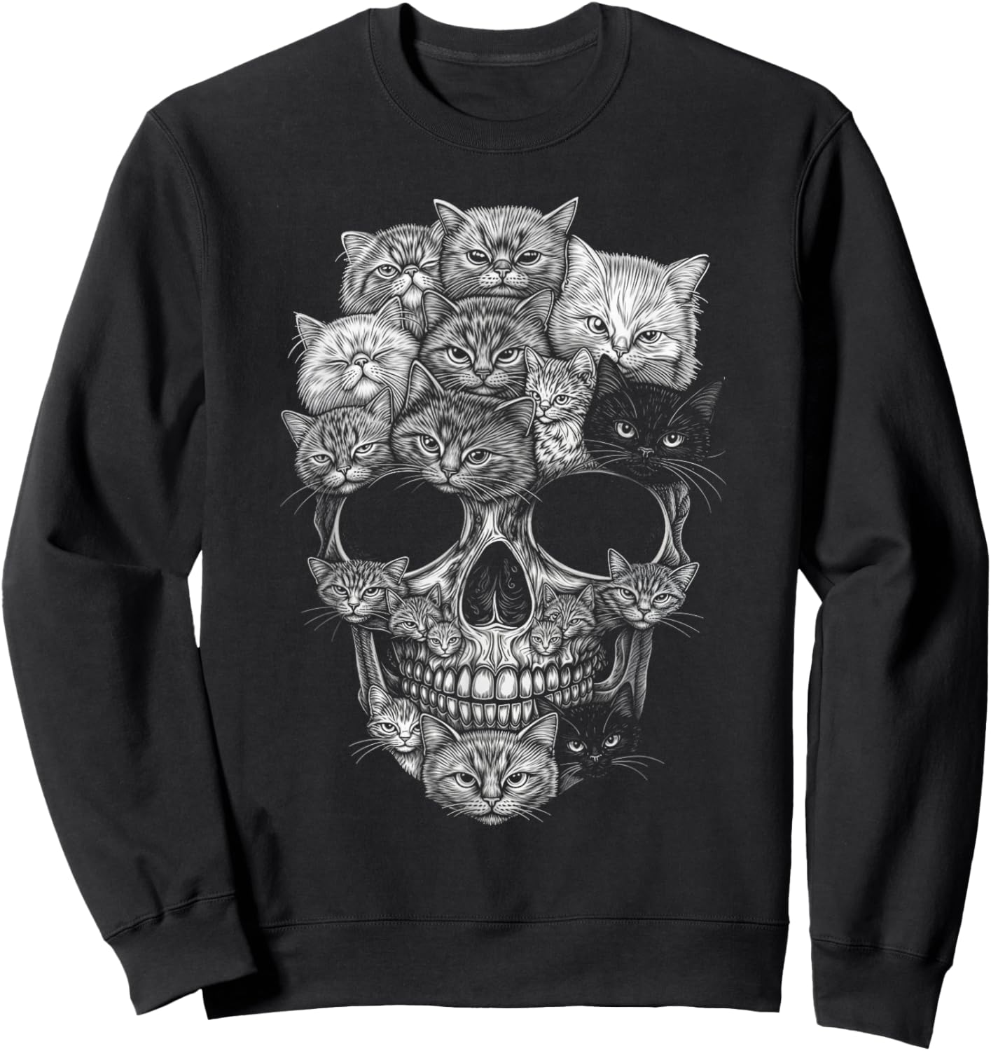 A Skull But It's Cats Kitty Skeleton Halloween Cat Skull Sweatshirt - Sweatshirt | Black