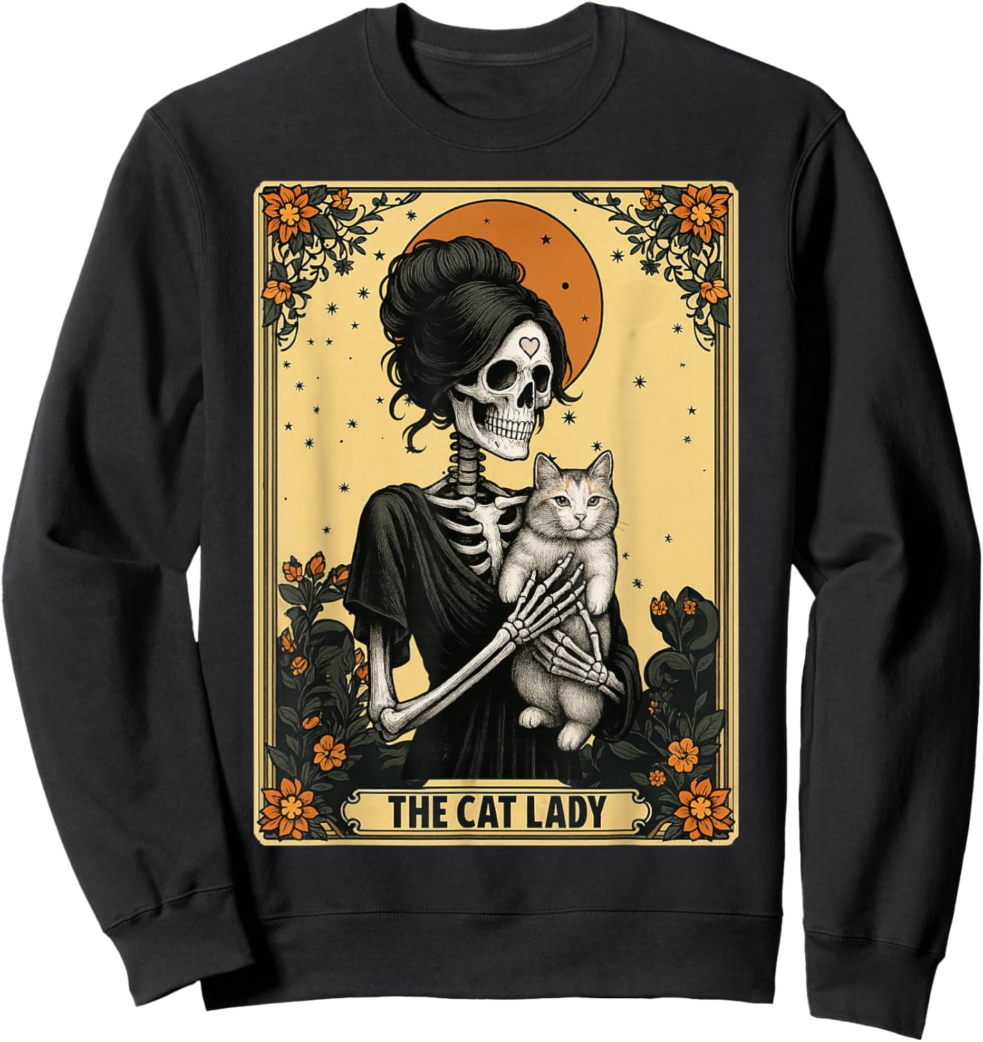 The Cat Lady Tarot Card Skeleton Cat Lover Witchy Women Sweatshirt - Sweatshirt | Black