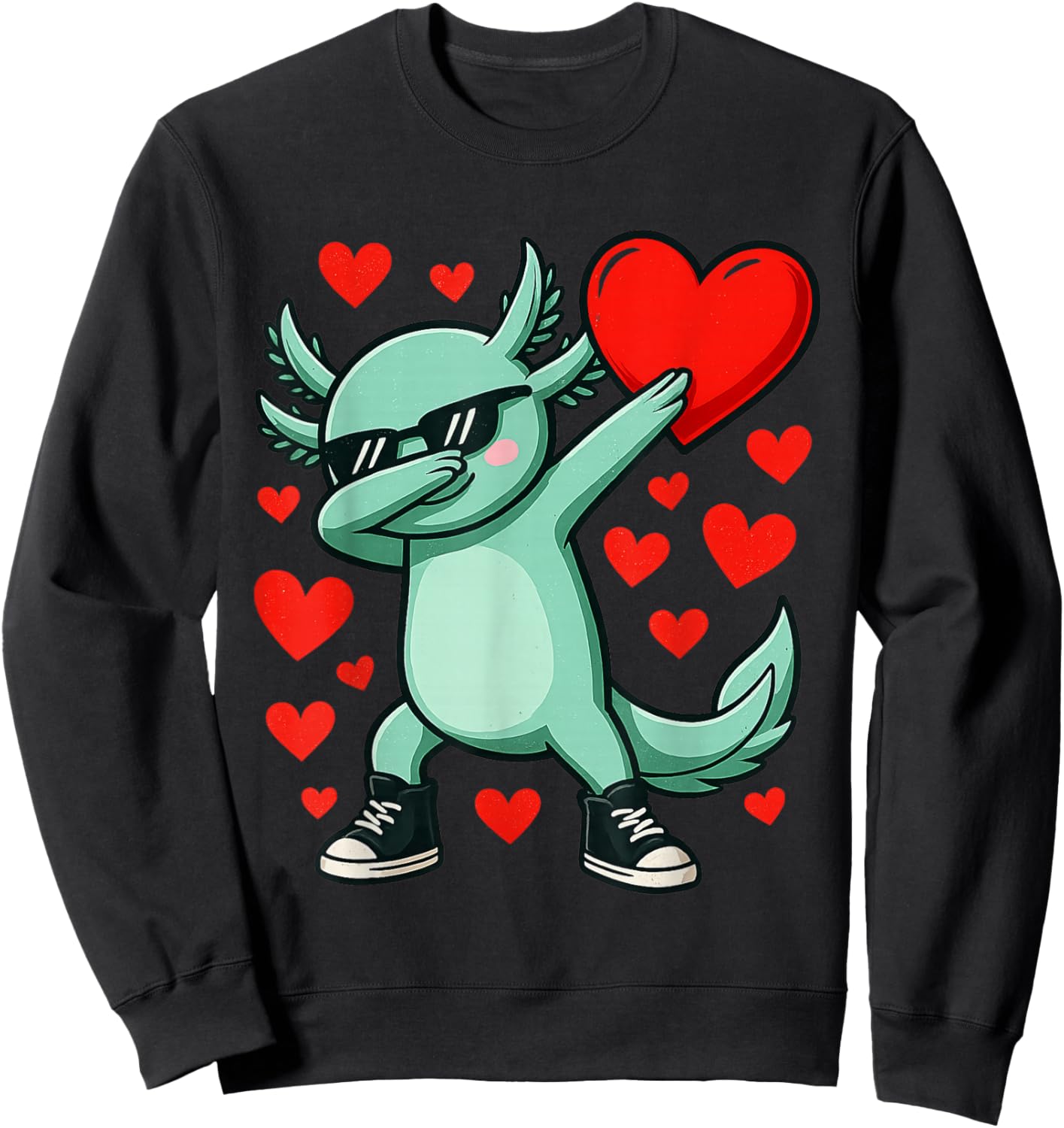 Dabbing Axolotl Heart Valentines Day As Girls Boys Kids Sweatshirt - Sweatshirt | Black