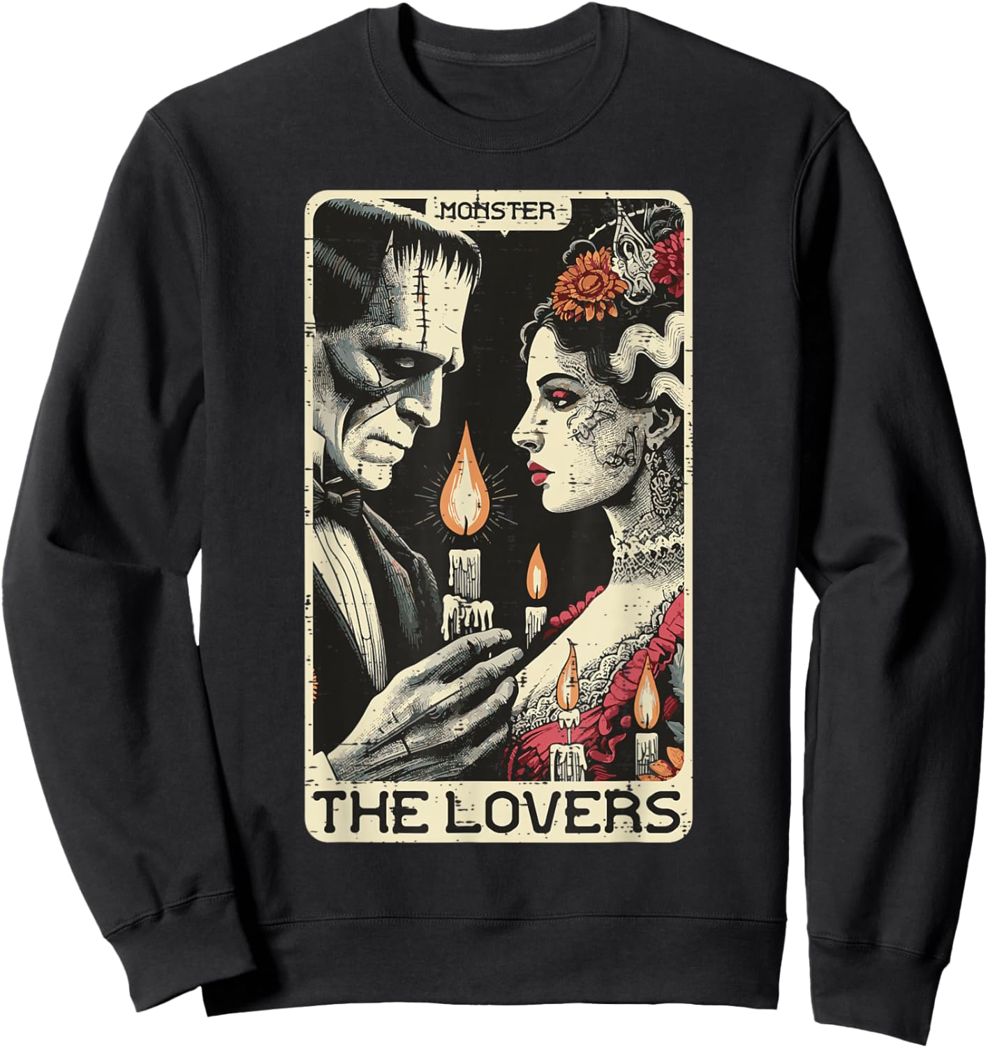 Halloween The Lovers Tarot Card Frankenstein Bride Men Women Sweatshirt - Sweatshirt | Black