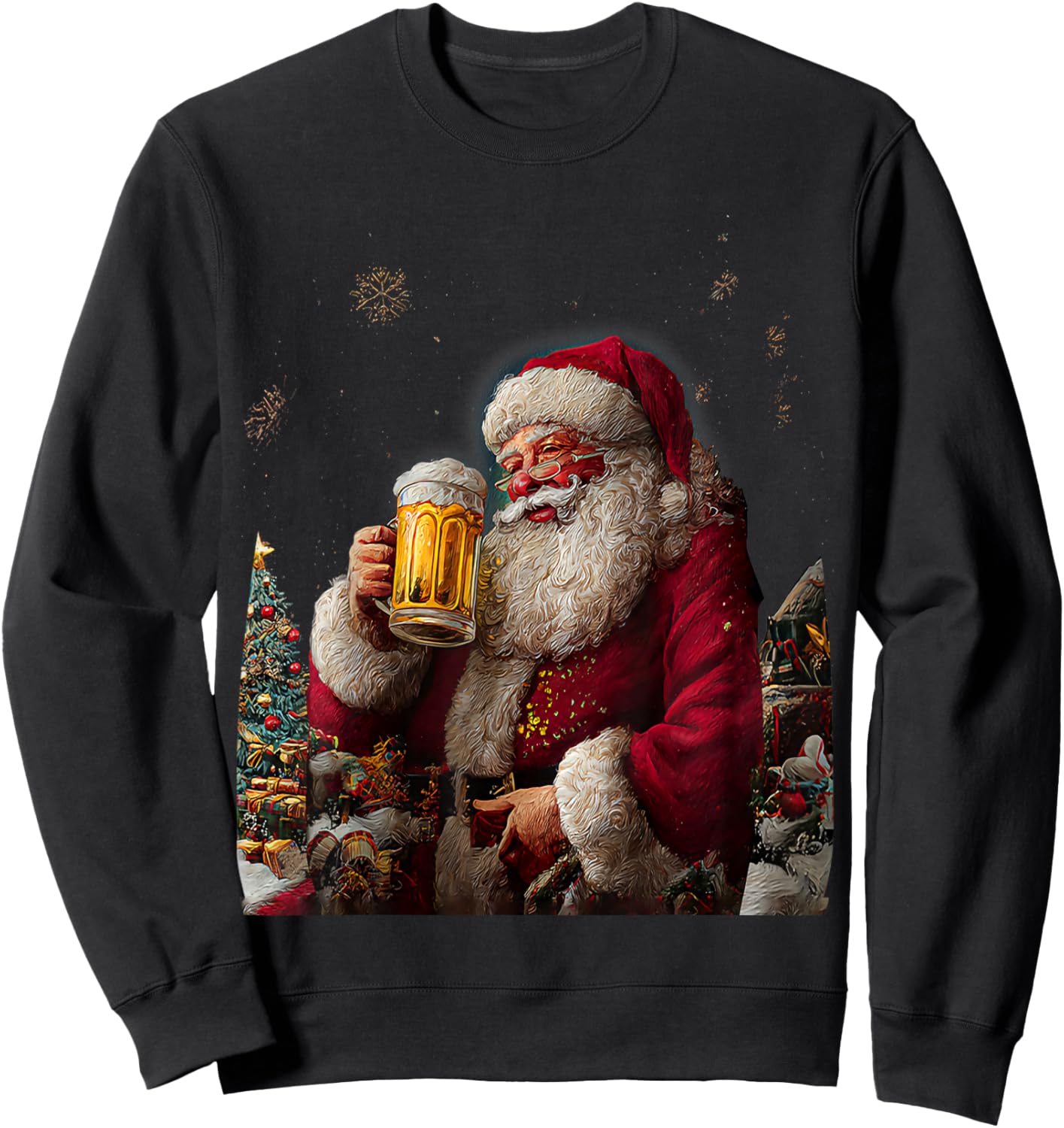 Christmas Santa Claus Beer Painting Sweatshirt - Sweatshirt | Black