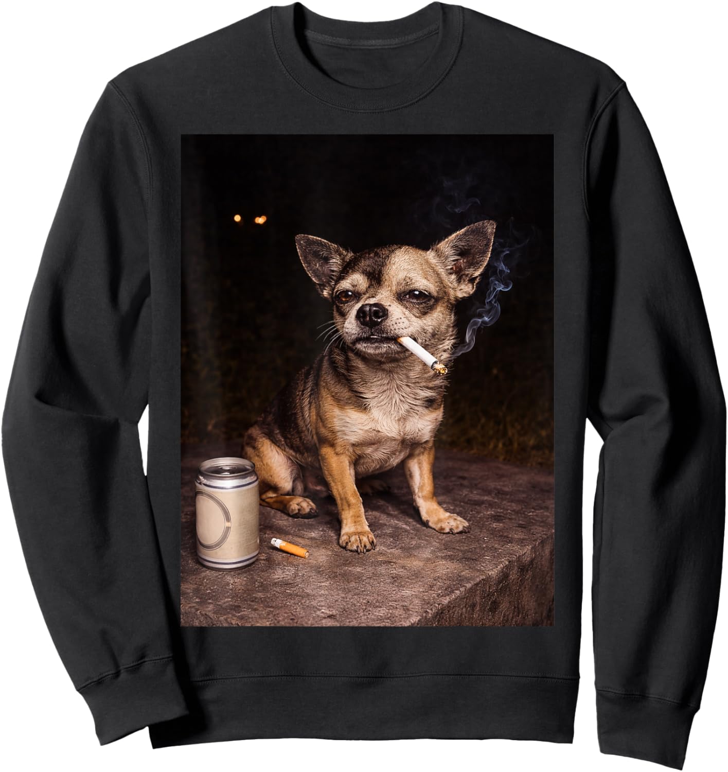 Funny Chihuahua Smoking Cigarette Beer Dog Meme Sweatshirt - Sweatshirt | Black