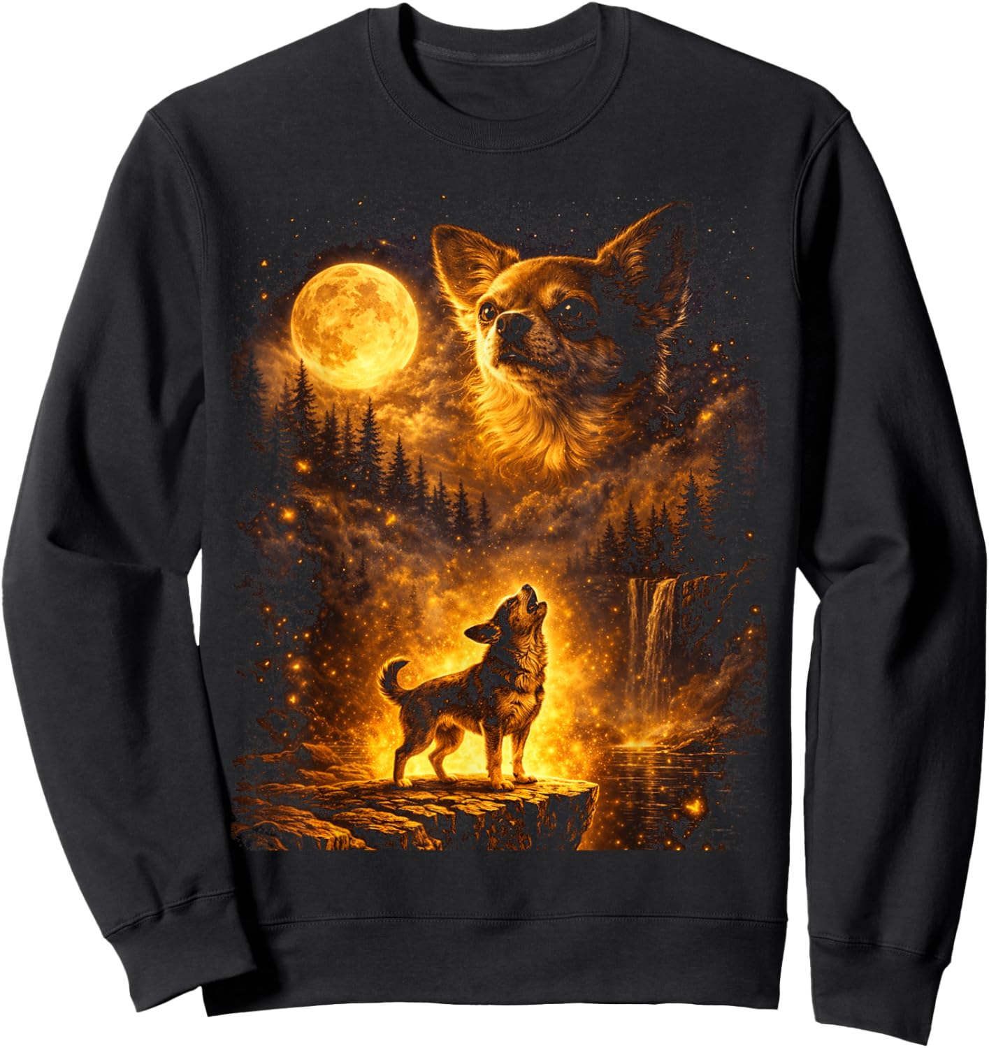 Vintage Moonlight Dog Funny Chihuahua Howling at The Moon Sweatshirt - Sweatshirt | Black
