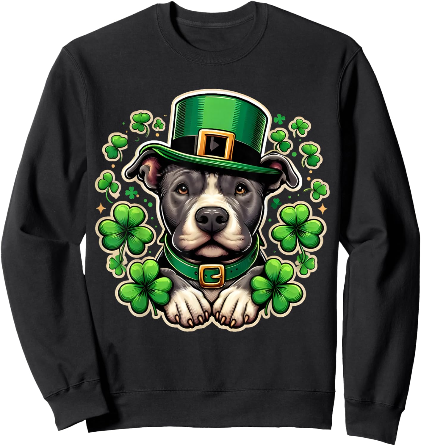 Funny Irish Pitbull Dog Shamrock St Patricks Day Luck Sweatshirt - Sweatshirt | Black
