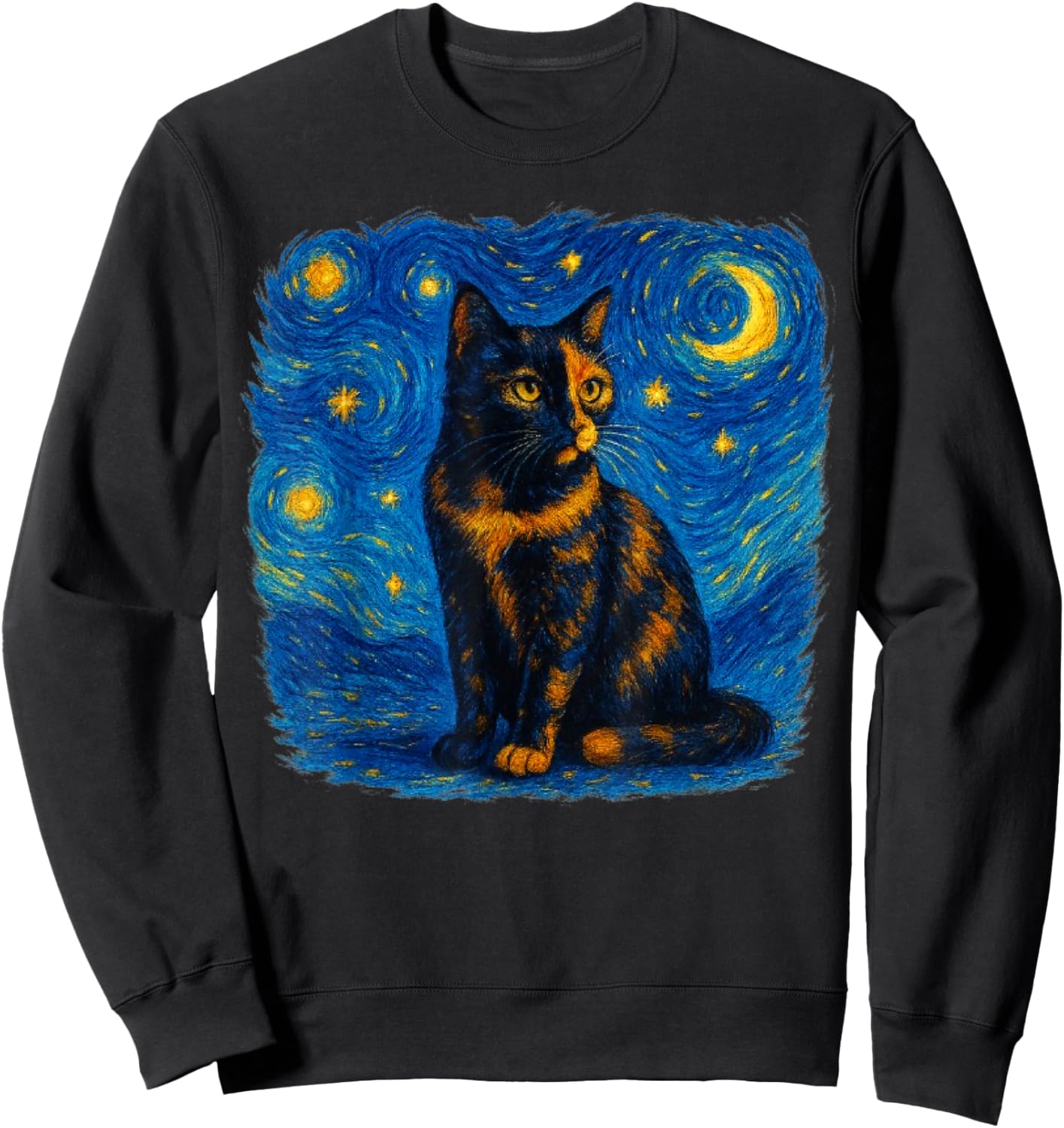 Tortoiseshell Tortie Starry Night Kitty Cat Art Sweatshirt - Sweatshirt | Black