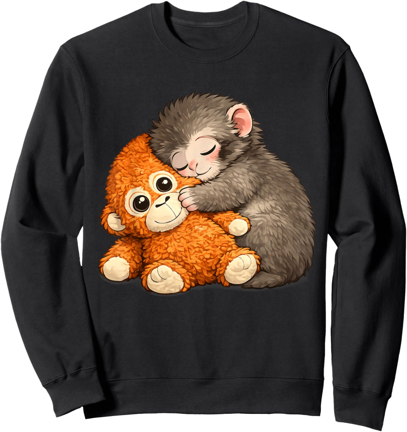 Punch The Monkey Cuddling Stuffed Animal Meme Viral Internet Sweatshirt - Sweatshirt | Black