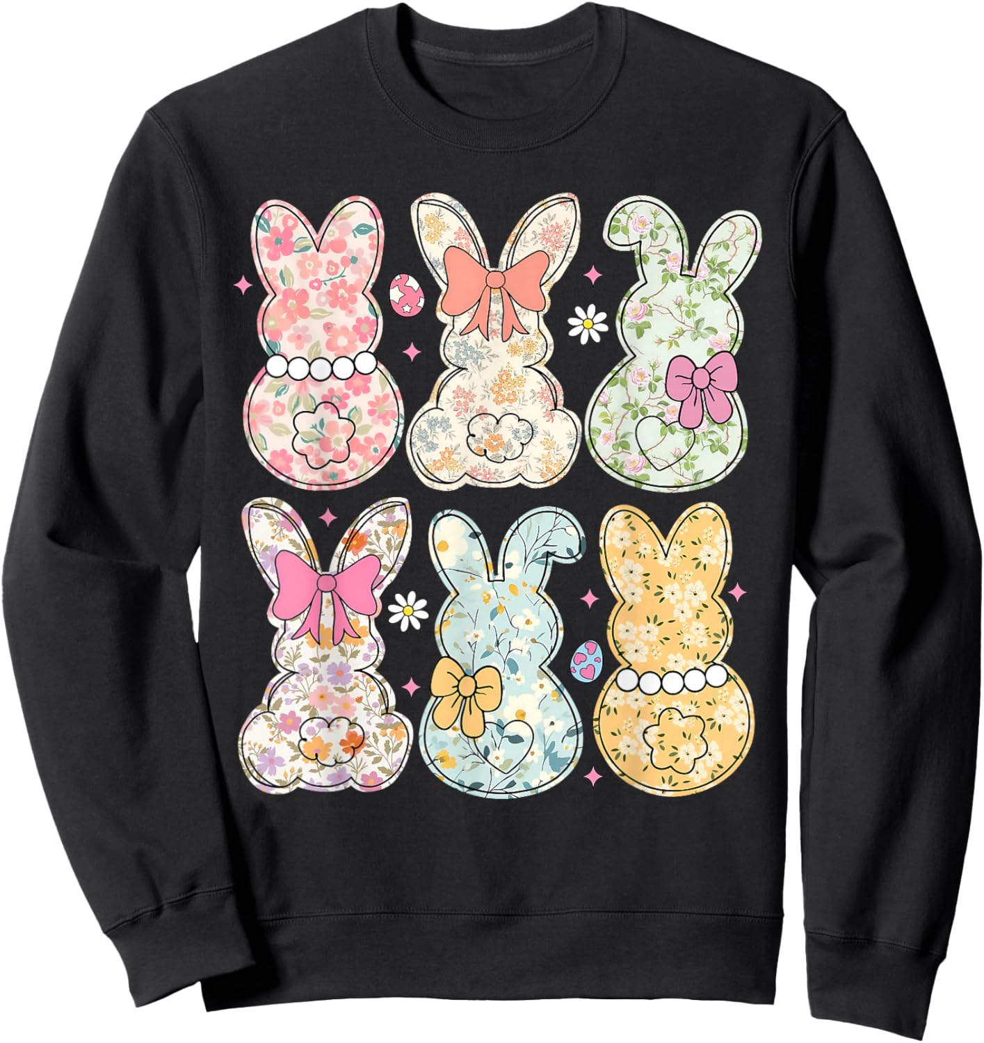 Funny Bunny Flower Rabbit Lovers Happy Easter Retro Trendy Sweatshirt - Sweatshirt | Black