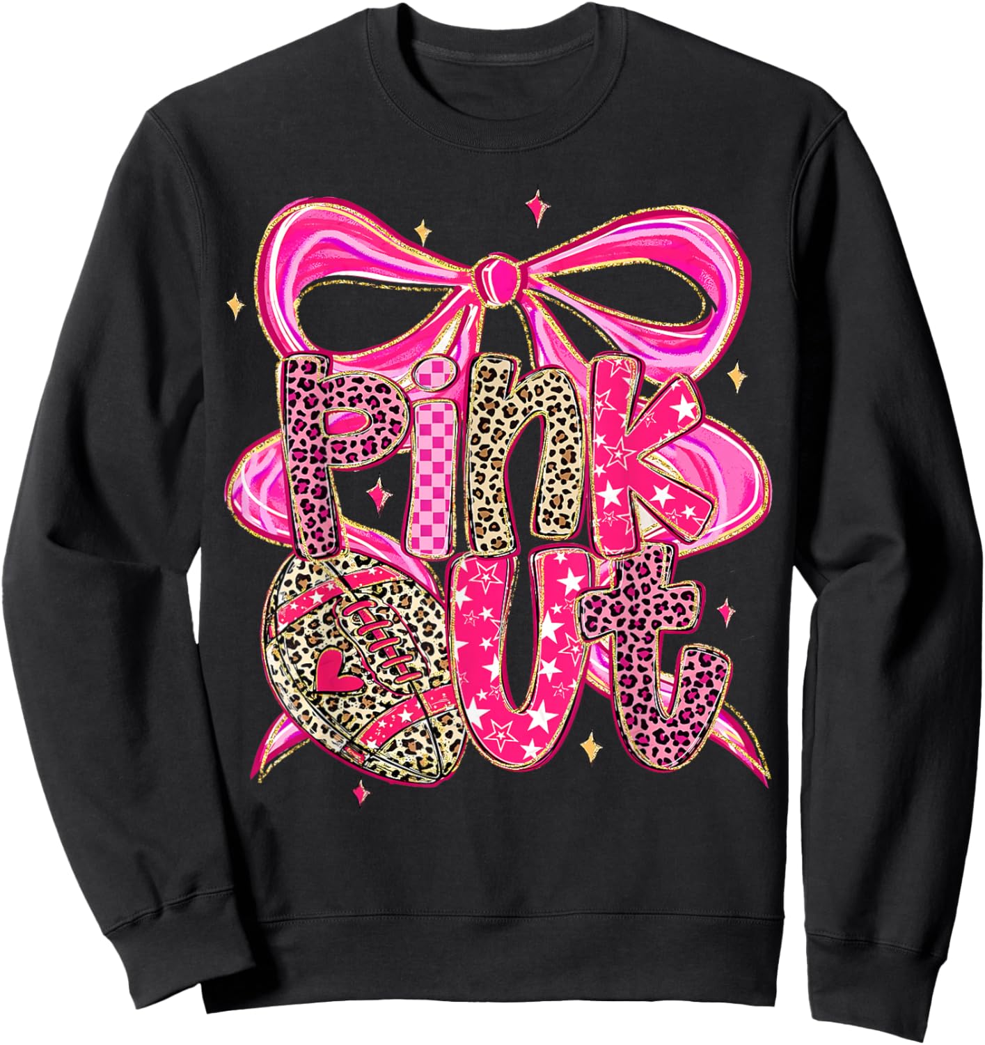 Pink Out Breast Cancer Football Coquette Bow Mom Girls Women Sweatshirt - Sweatshirt | Black