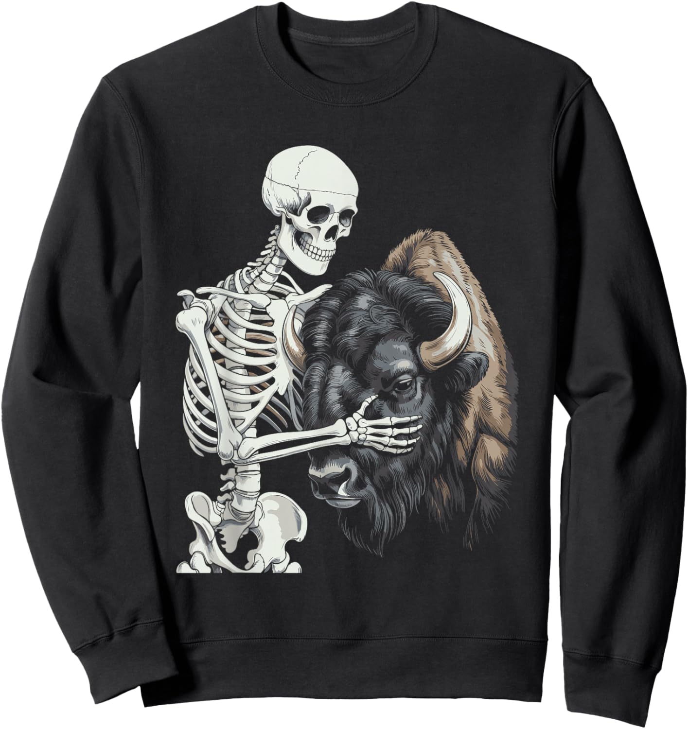 Bison Skeleton Buffalo Halloween Sweatshirt - Sweatshirt | Black