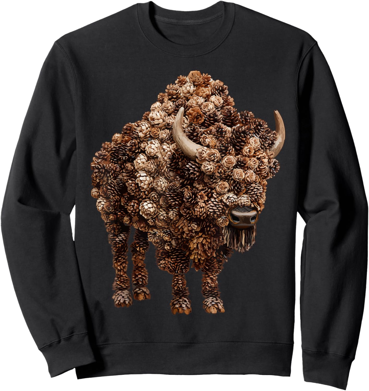 Rustic Bison with Pinecones Autumn Animal Fall Aesthetic Sweatshirt - Sweatshirt | Black