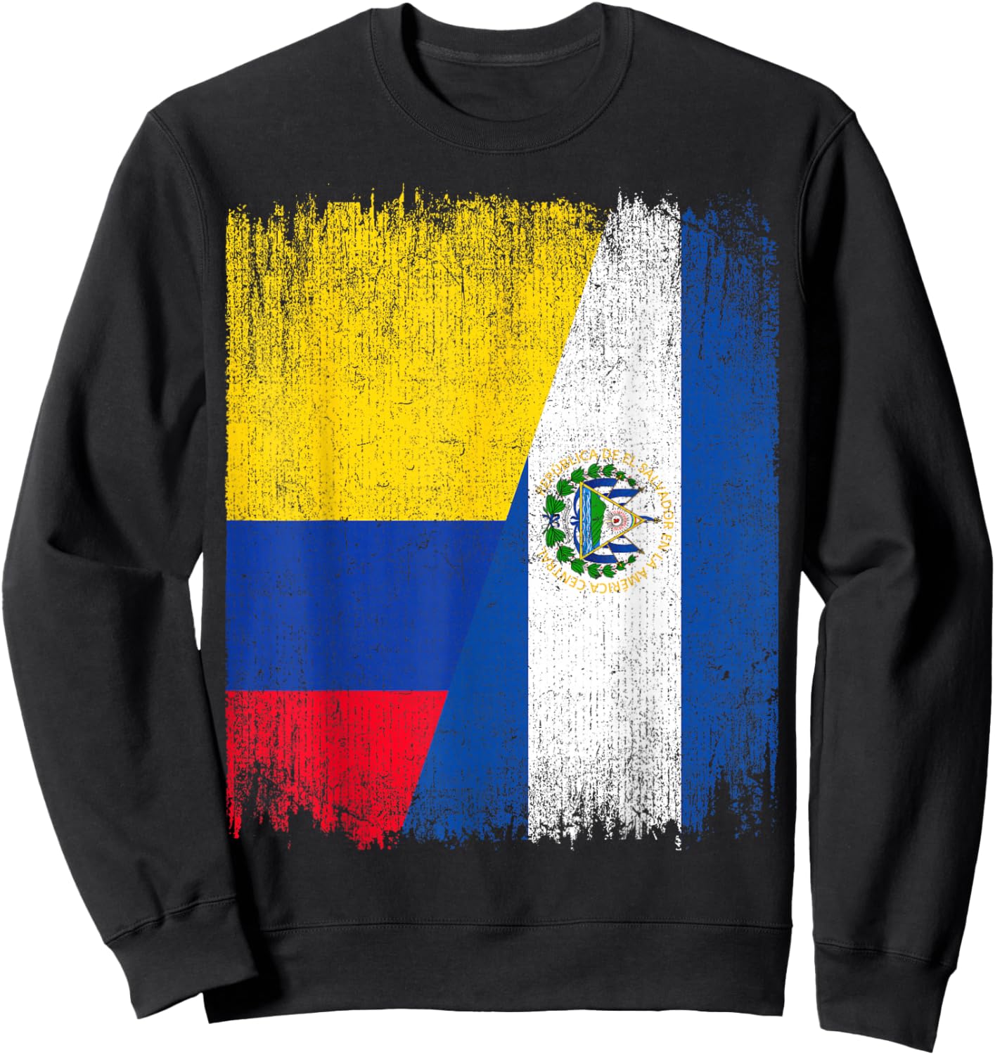 Half Colombia El Salvador Flag Colombian Salvadoran Pride Sweatshirt - Sweatshirt | Black
