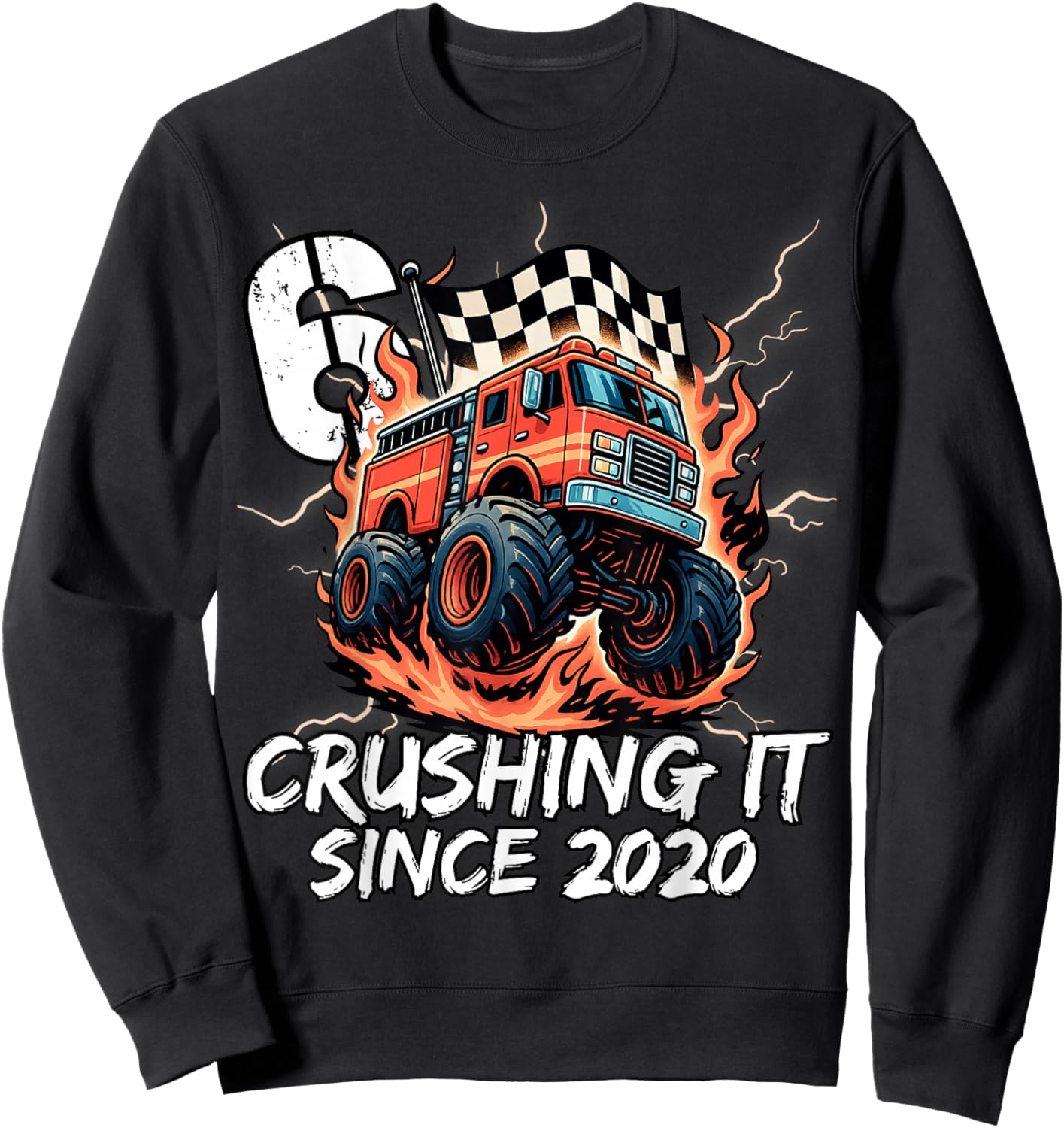 Birthday Firefighter 6 Year Old Boy 6th Bday Party Born 2020 Sweatshirt - Sweatshirt | Black