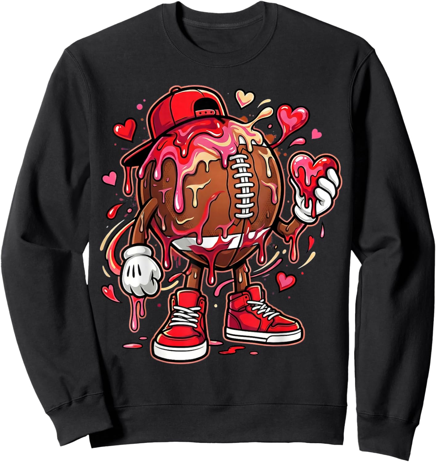 American Football Drip Heart Icecream Happy Valentine's Day Sweatshirt - Sweatshirt | Black