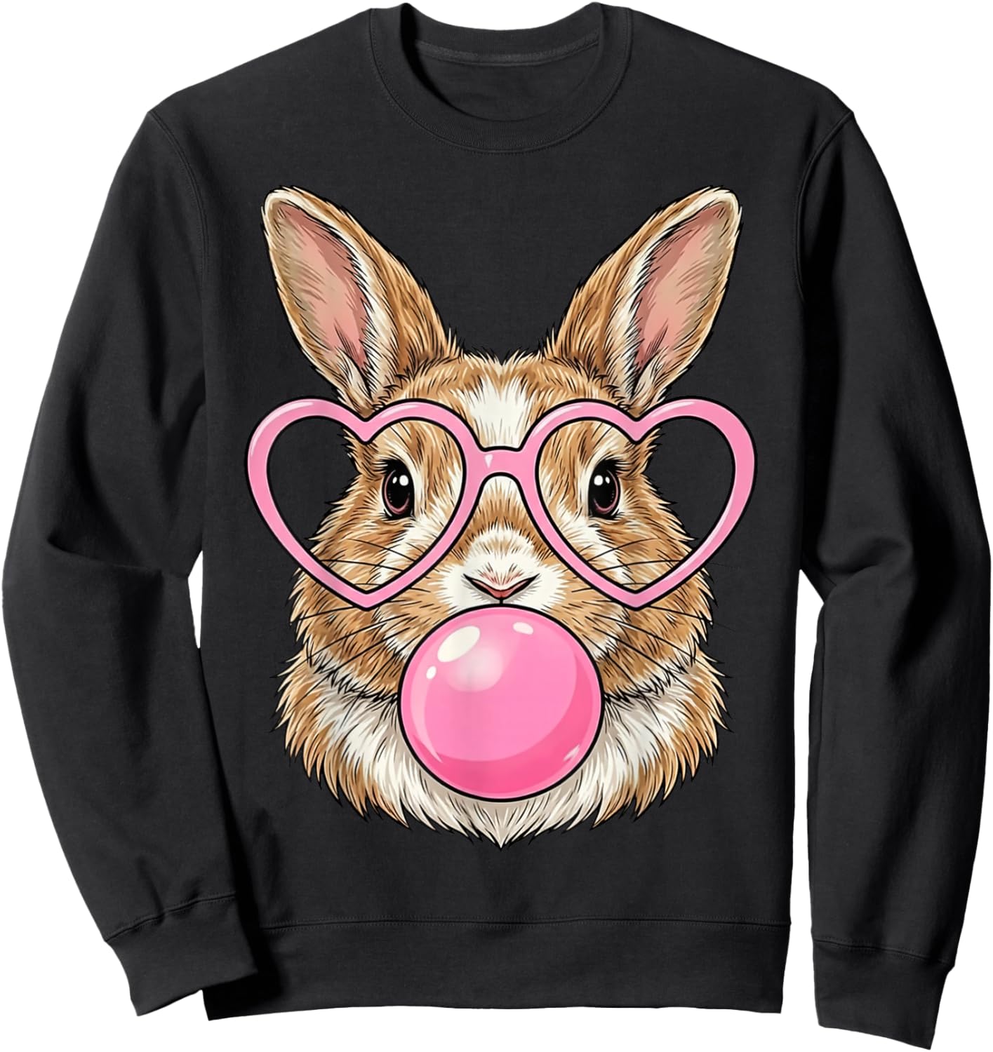 Funny Cute Bunny Bubble Gum Rabbit Heart Glasses Animal Art Sweatshirt - Sweatshirt | Black