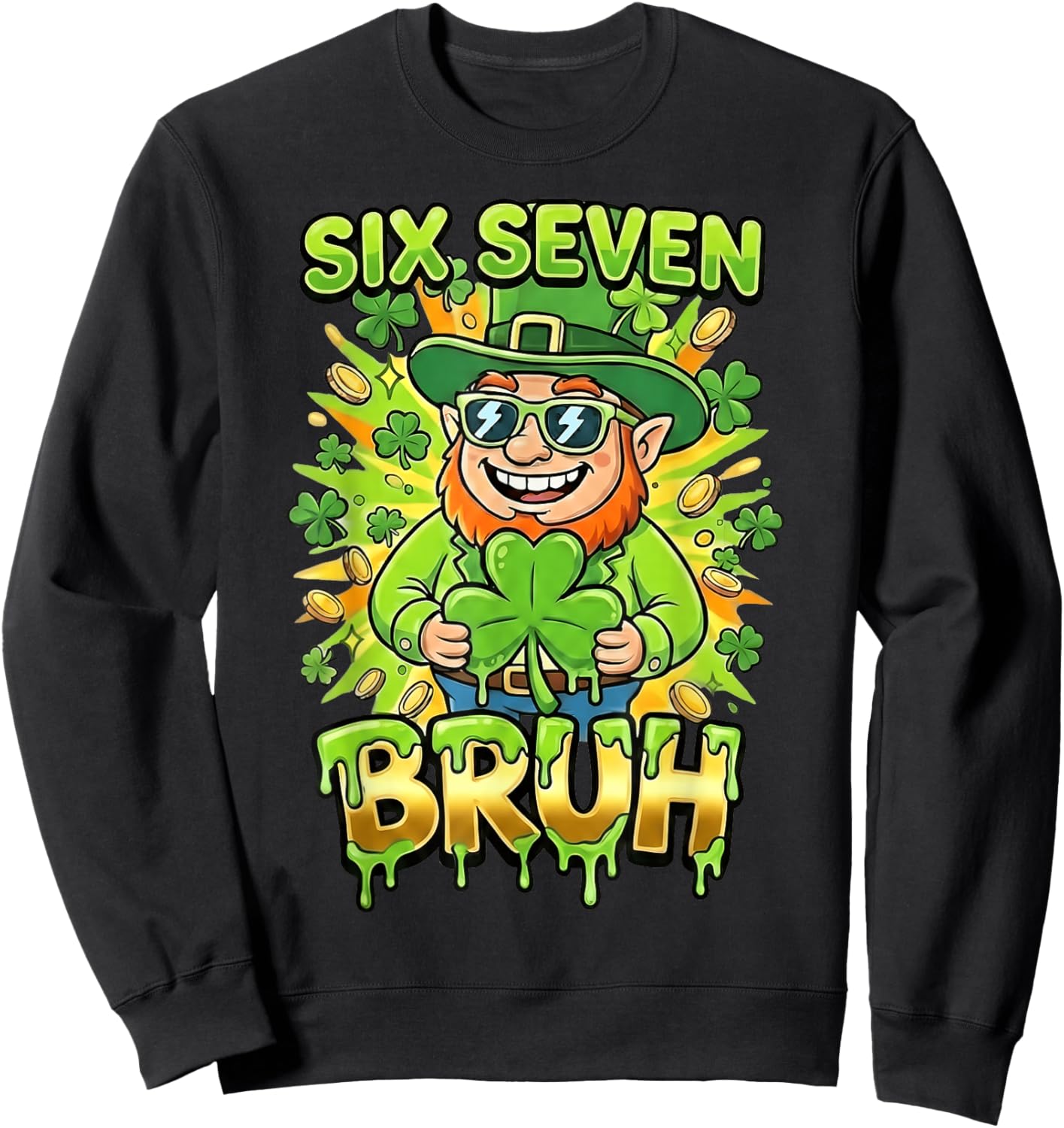 Bruh 67 Six Seven 6 7 Meme St Patricks Day Funny Boys Kids Sweatshirt - Sweatshirt | Black