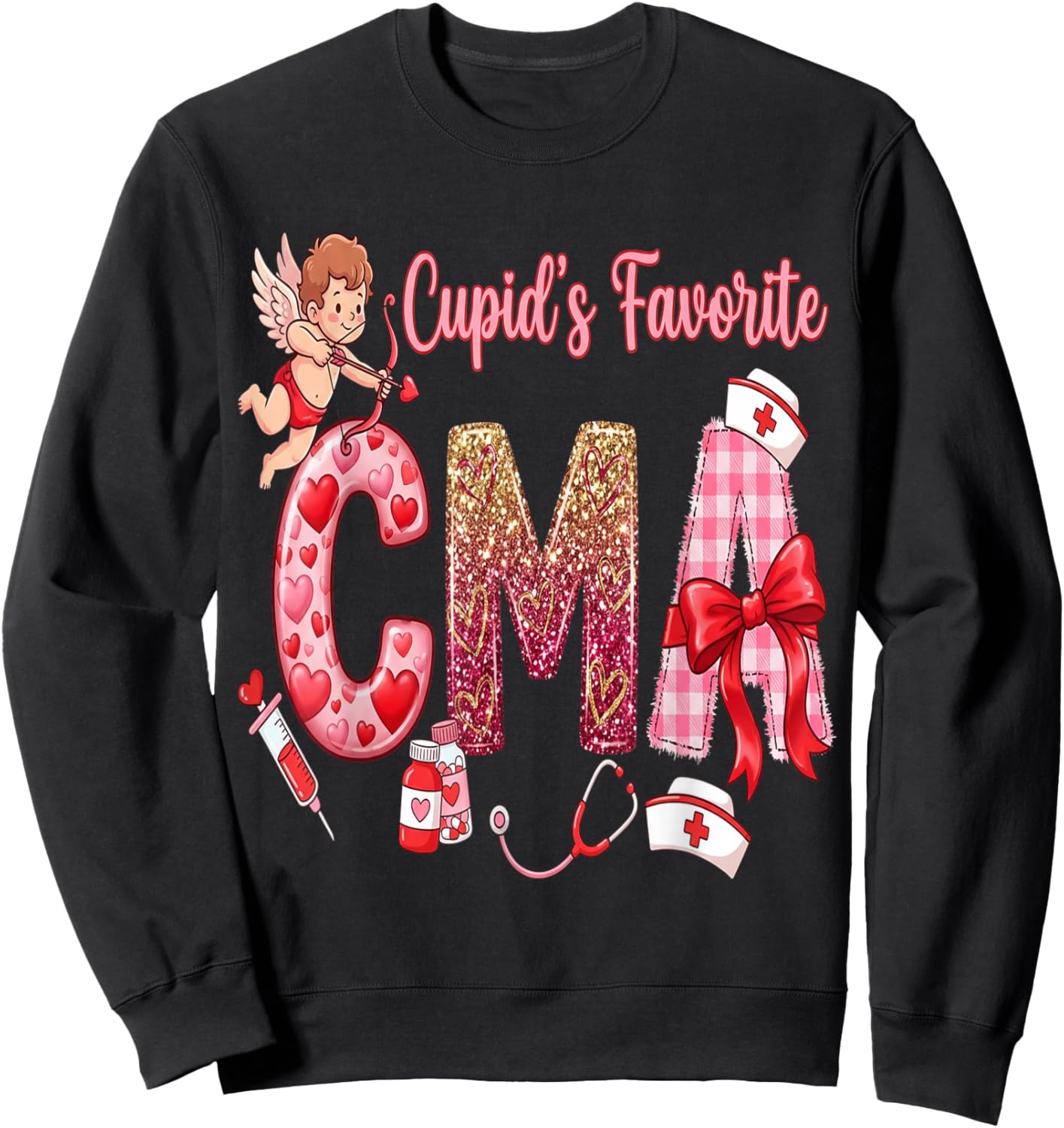 Nurses Heart CMA Valentines Crited Medical Assistant Nurse Sweatshirt - Sweatshirt | Black