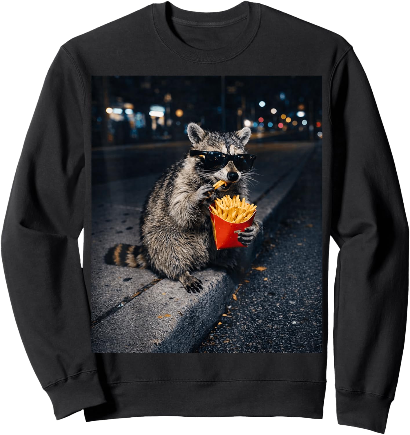 Raccoon Eating French Fries Meme Trash Panda Fast Food Youth Sweatshirt - Sweatshirt | Black