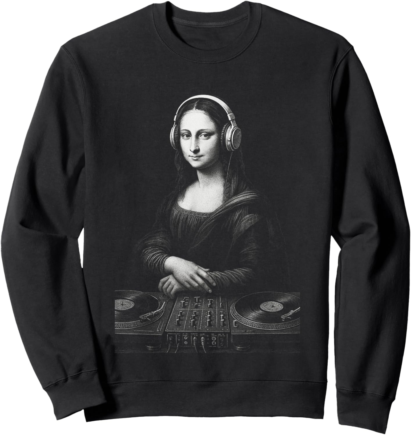 Mona Lisa DJ Headphones Turntables Music Mixer Art Parody Sweatshirt - Sweatshirt | Black