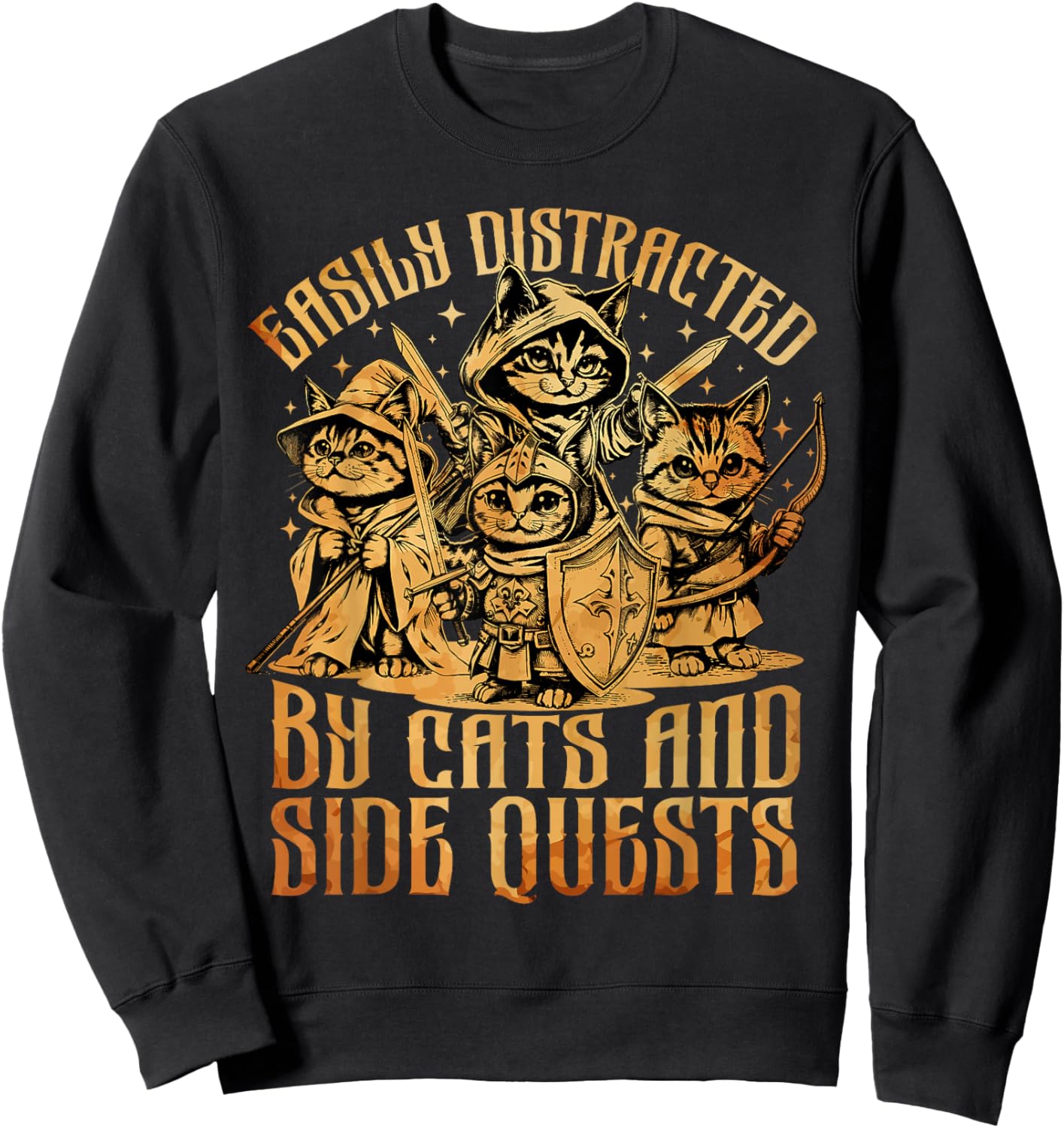 Easily Distracted Cats Side Quest Funny RPG Video Game Gamer Sweatshirt - Sweatshirt | Black