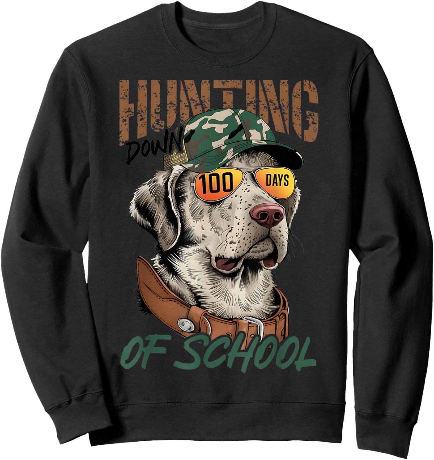 Dog Hunting 100 Days of School 100th Day Boy School Sweatshirt - Sweatshirt | Black