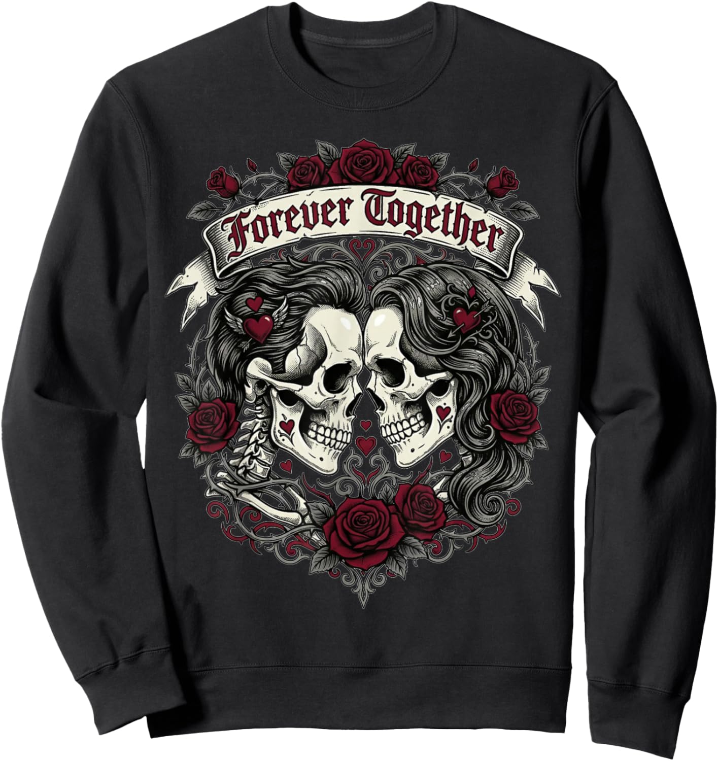 Forever Together Skull Love Dark Gothic Valentine Tumbler Sweatshirt - Sweatshirt | Black