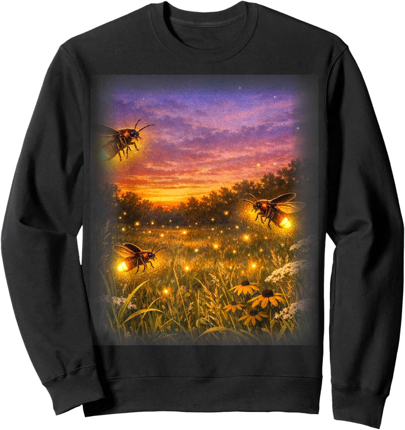 Firefly Lightning Bug Vintage 90s Wildlife Summer Insect Sweatshirt - Sweatshirt | Black