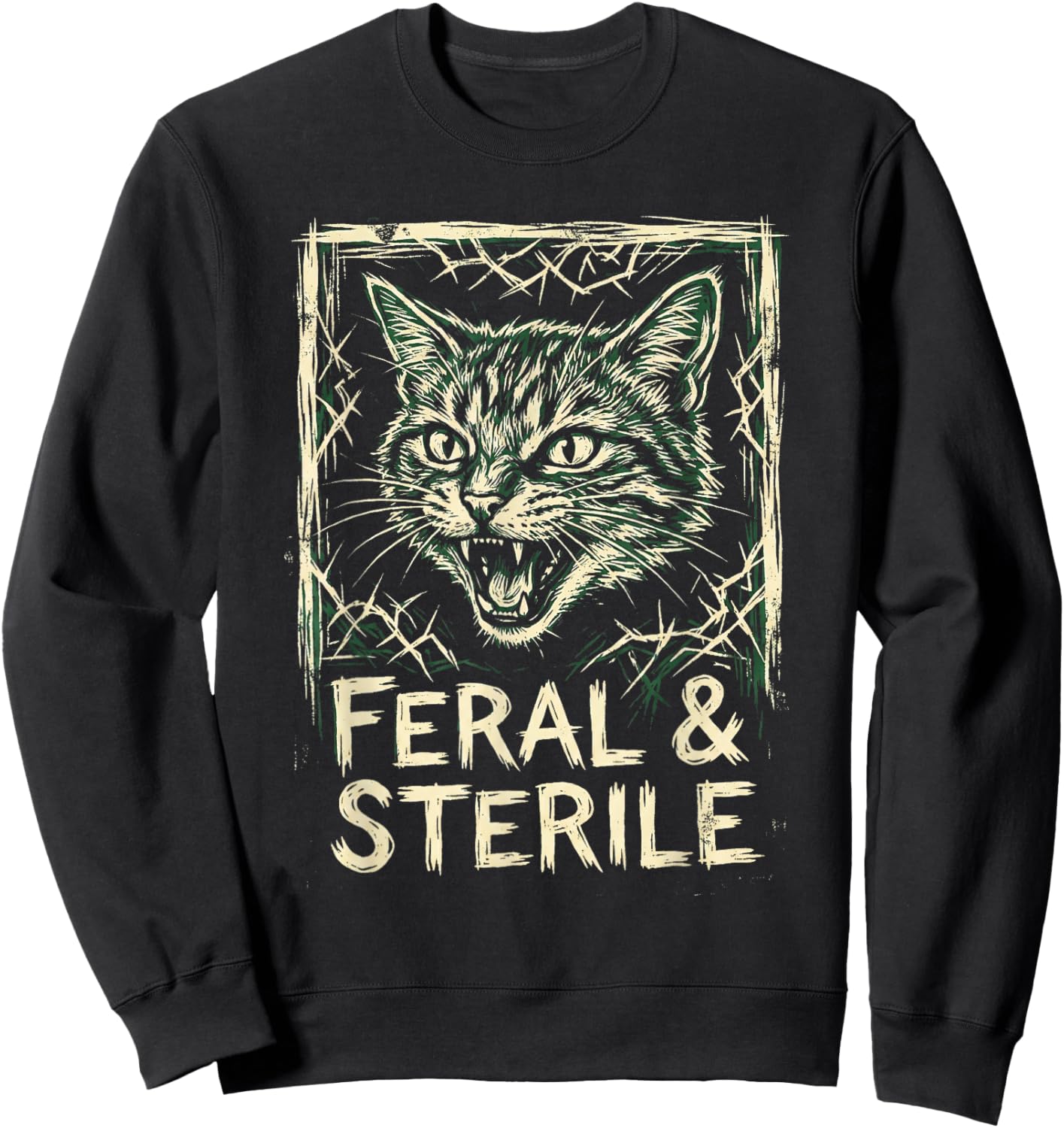 Feral & Sterile Cat TNR Advocate Wild Feline Grunge Art Sweatshirt - Sweatshirt | Black