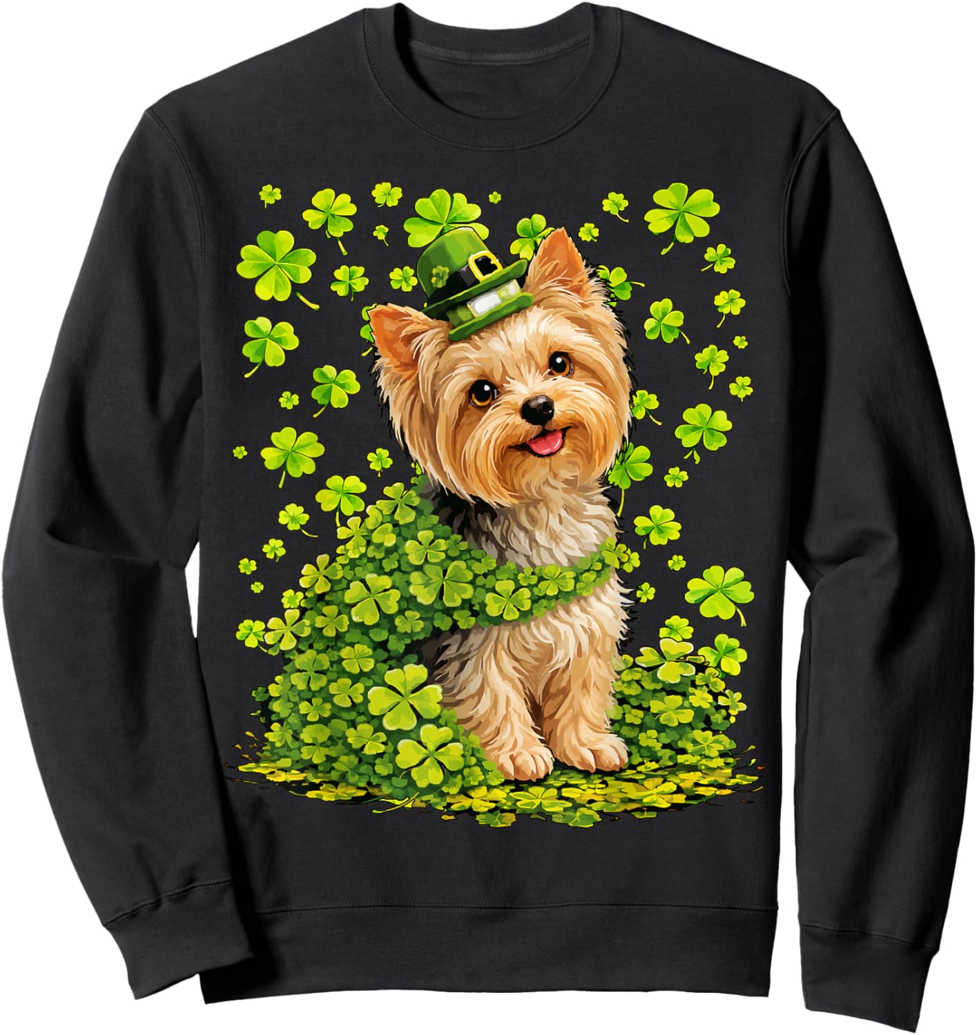 Yorkshire Terrier with Shamrocks St Patricks Day Yorkie Dog Sweatshirt - Sweatshirt | Black