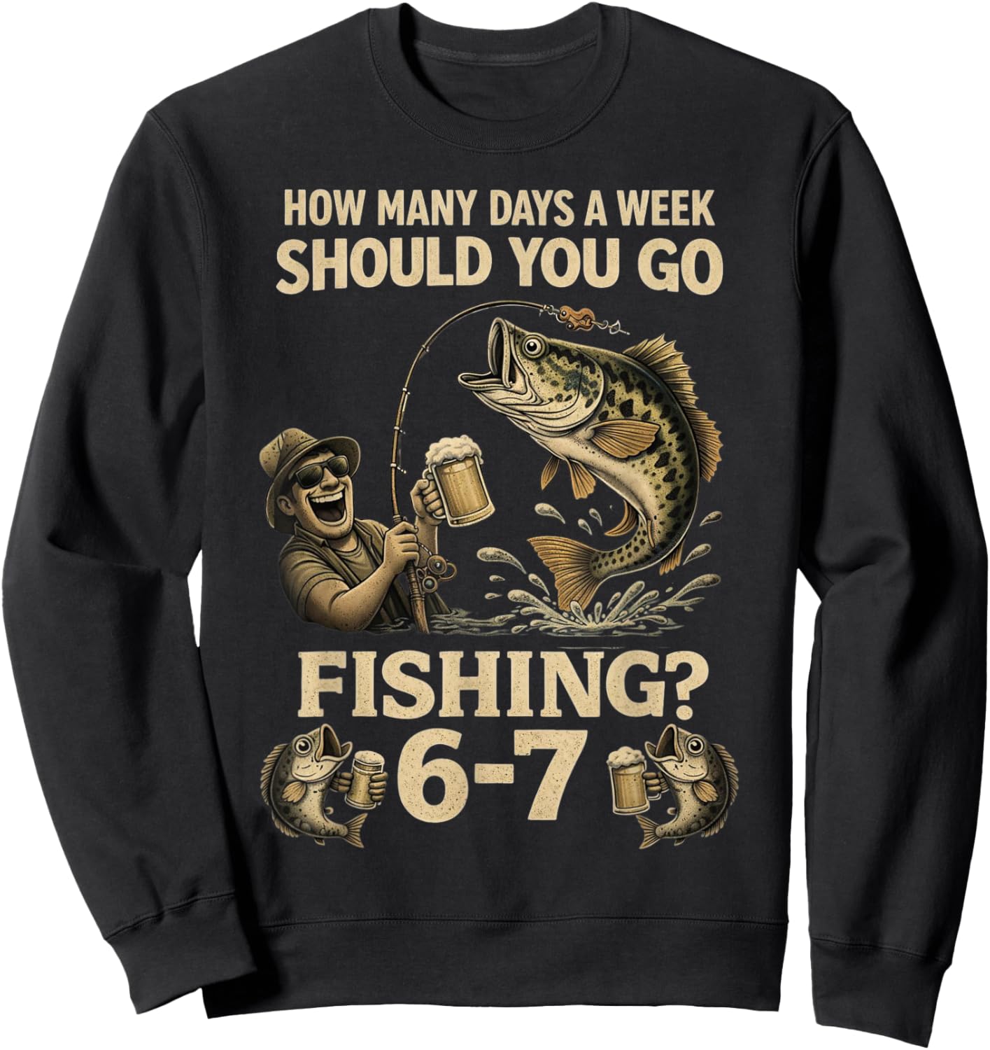 How Many Days A Week Should You Go Fishing 6-7 Funny Meme 67 Sweatshirt - Sweatshirt | Black