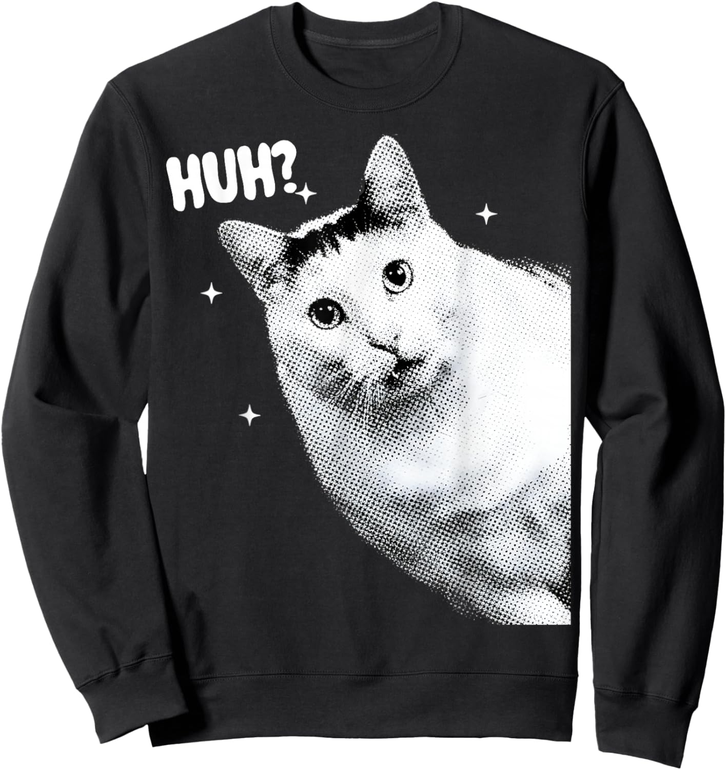 Y2K Funny Huh Cat Meme Retro Cat Vintage Kitty Humor Shirt Sweatshirt - Sweatshirt | Black
