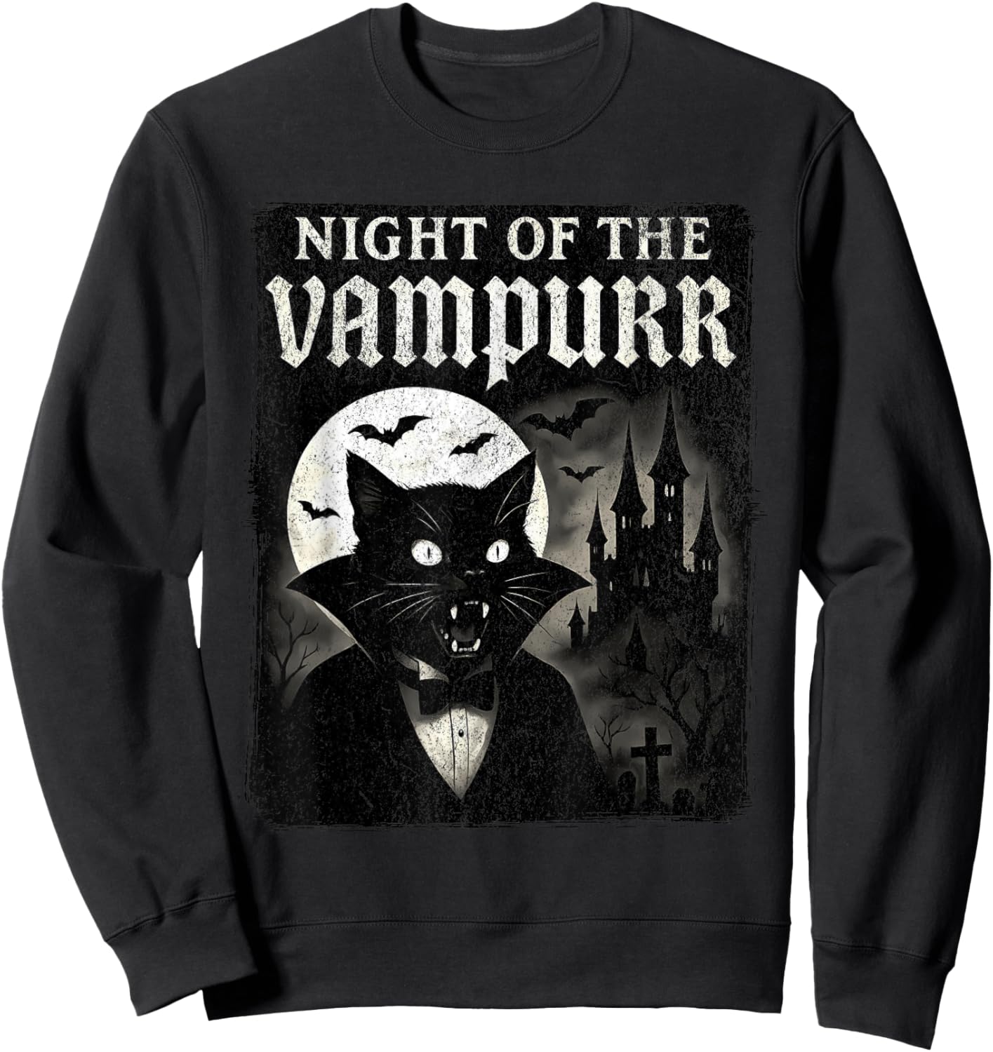 Night of The Vampurr - Halloween Vampire Cat Sweatshirt - Sweatshirt | Black