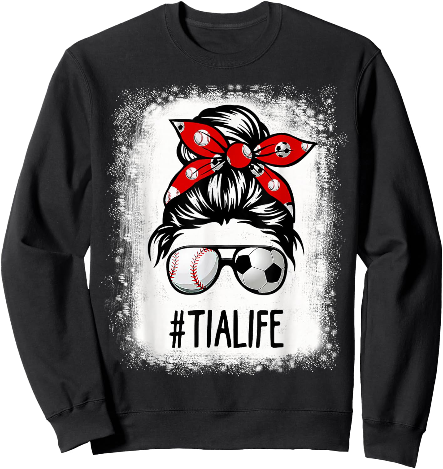 Bleached Tia Life Soccer Messy Bun Baseball Game Day Sweatshirt - Sweatshirt | Black