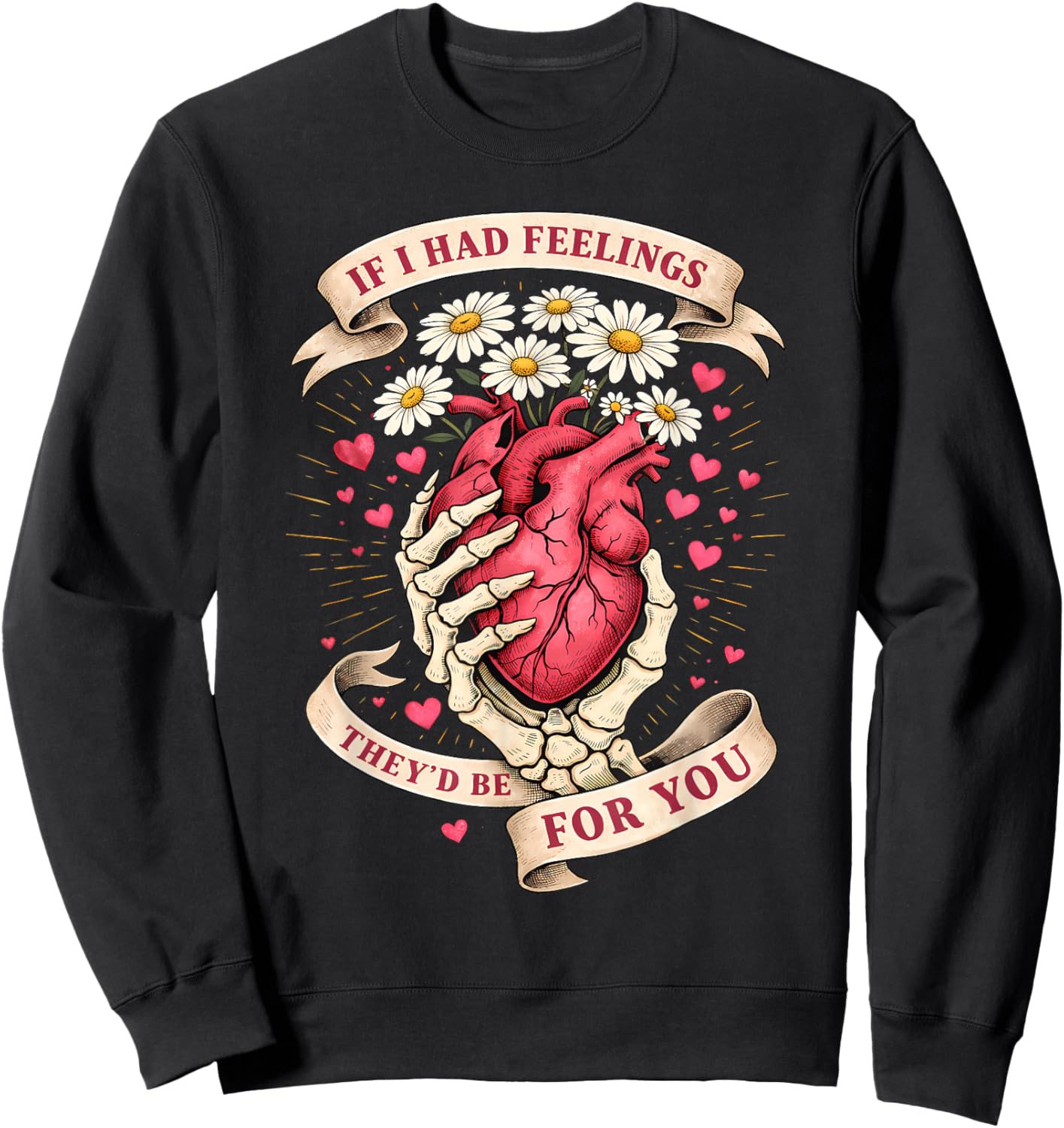 Skeleton Hand with Heart Valentines Day Women Sweatshirt - Sweatshirt | Black