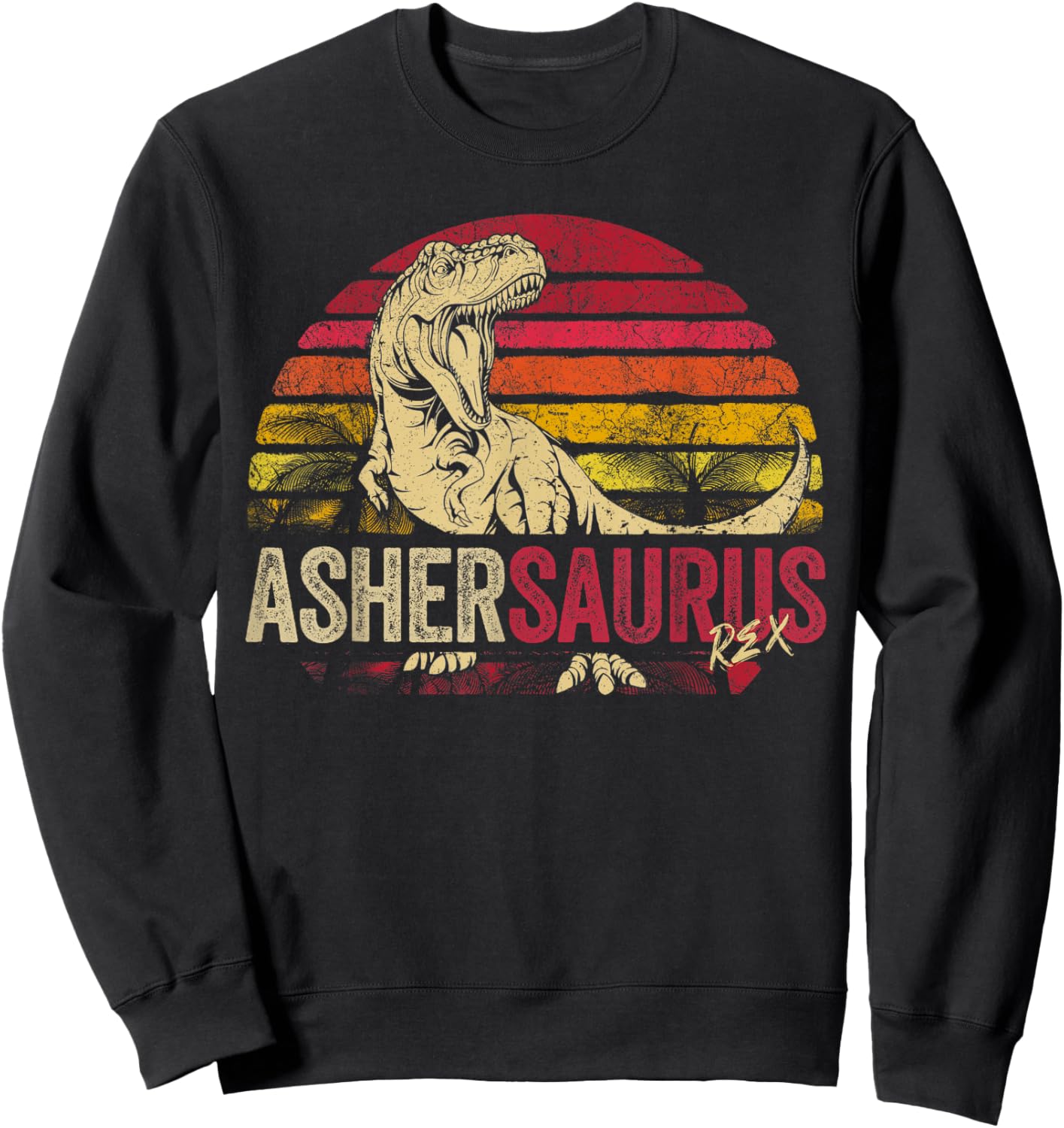 Asher Saurus Funny Personalized Dinosaur T Rex Boys Name Sweatshirt - Sweatshirt | Black