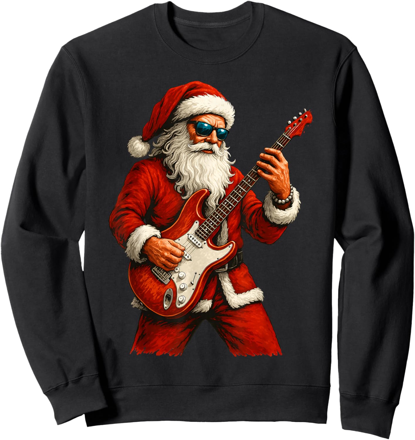 Santa Claus Playing Guitar Funny Christmas Rock Guitar Sweatshirt - Sweatshirt | Black