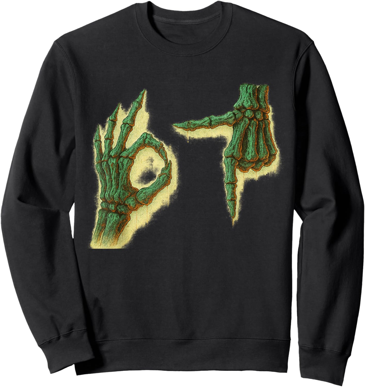 Distressed Skeleton Hands 6 7 Halloween Meme Sweatshirt - Sweatshirt | Black