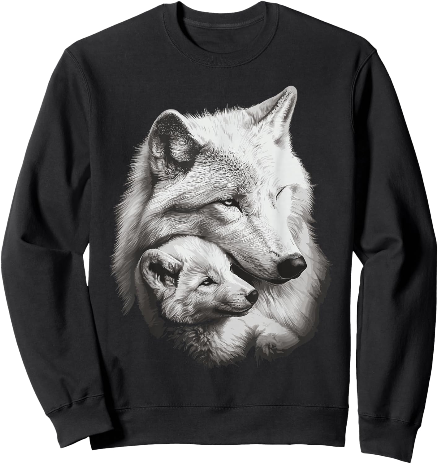 Wolf and Wolf Cub Men Wolf Lover Women Girls Cute Wolf Sweatshirt - Sweatshirt | Black