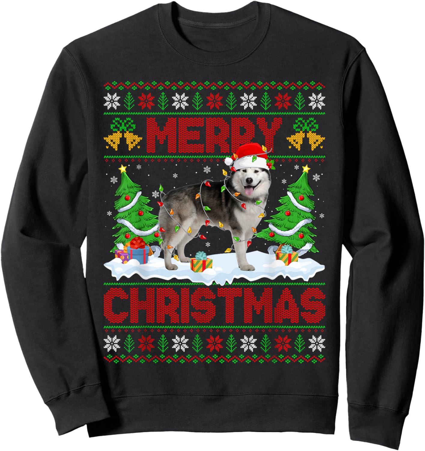 Alaskan Malamute Ugly Xmas Sweater Funny Pet Dog Christmas Sweatshirt - Sweatshirt | Black