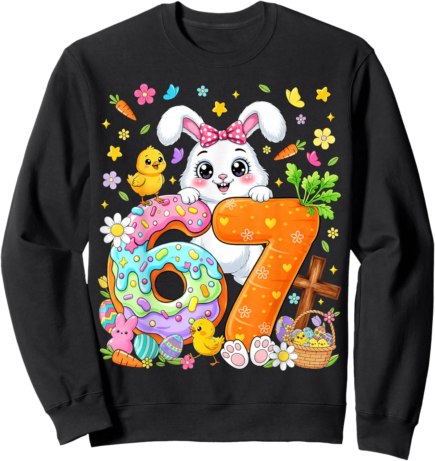 67 Funny Six Seven Gen Meme Cute Rabbit Bunny Easter Day Sweatshirt - Sweatshirt | Black
